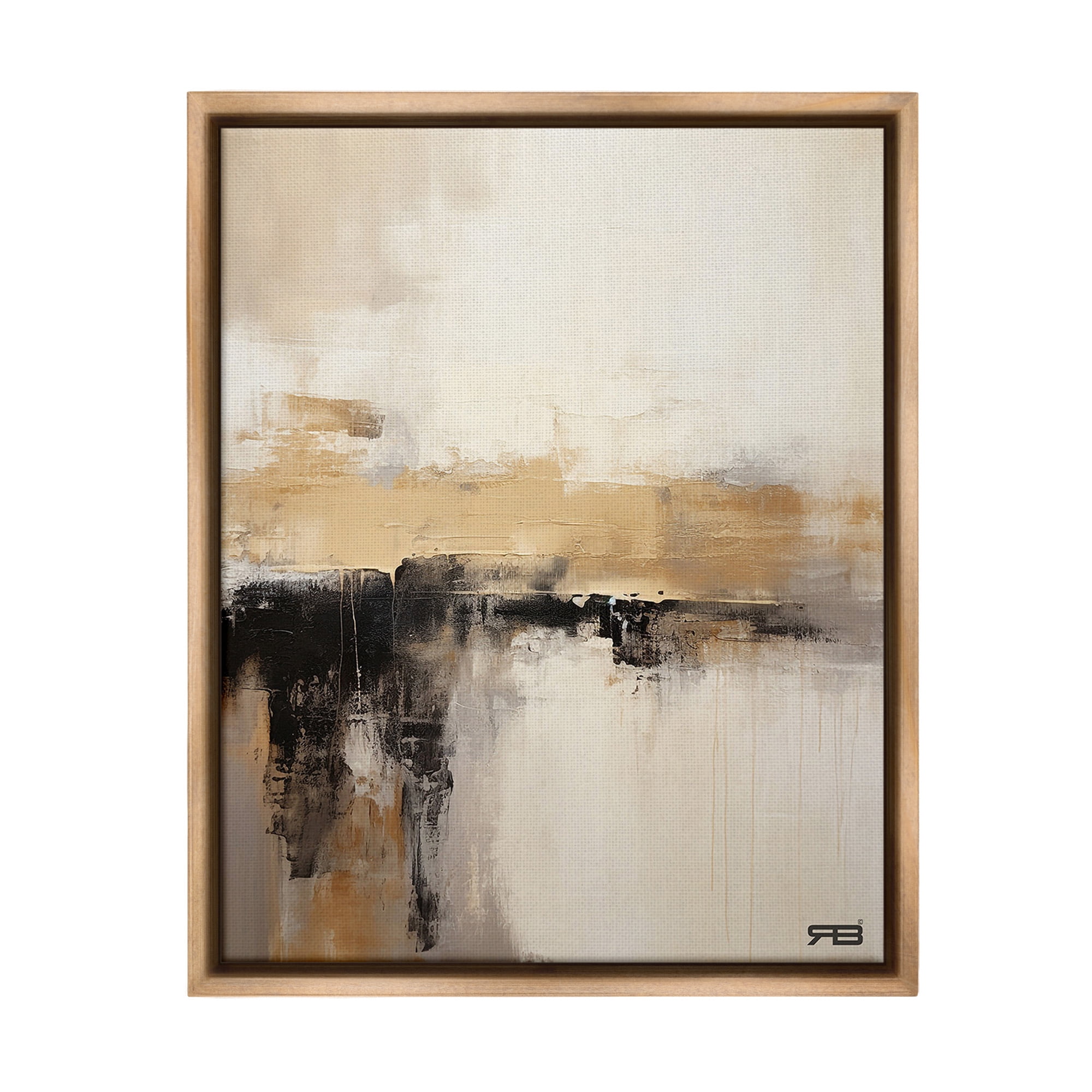Stupell Industries Neutral Contemporary Horizon Abstract Painting Brown Floater Framed Canvas Art Print Wall Art, 25 x 31
