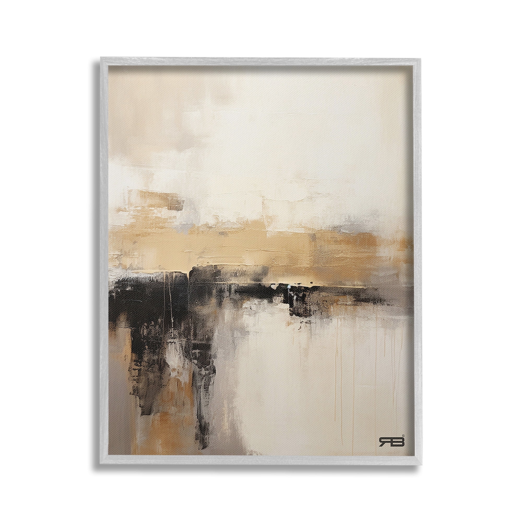 Stupell Industries Neutral Contemporary Horizon Abstract Painting Gray Framed Art Print Wall Art, 16 x 20