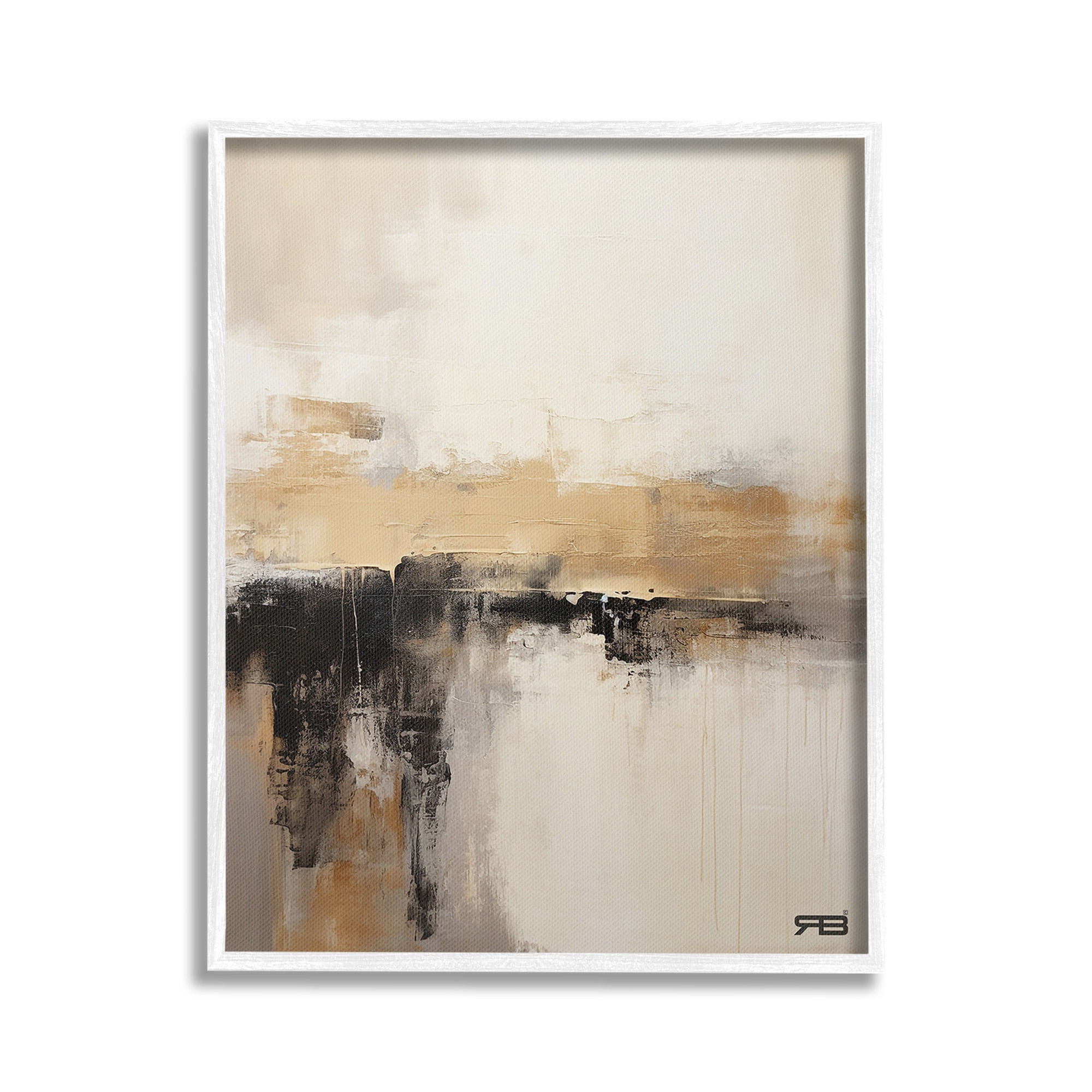 Stupell Industries Neutral Contemporary Horizon Abstract Painting White Framed Art Print Wall Art, 24 x 30
