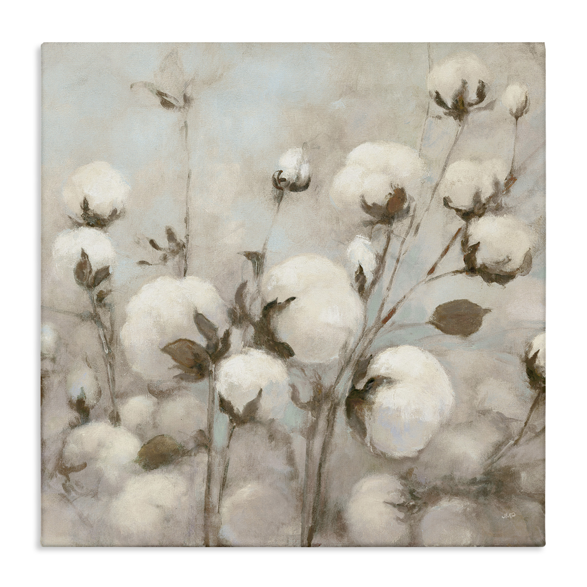 Stupell Industries Neutral Cotton Flower Painting Botanical & Floral Painting Gallery Wrapped Canvas Art Print Wall Art, 36 x 36