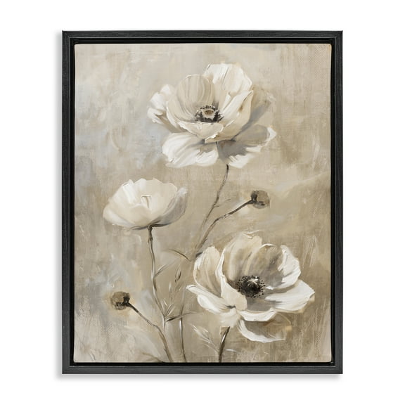 Stupell Industries Neutral Country Flora Plants & Flowers Painting Black Floater Framed Canvas Art Print Wall Art, 17 x 21