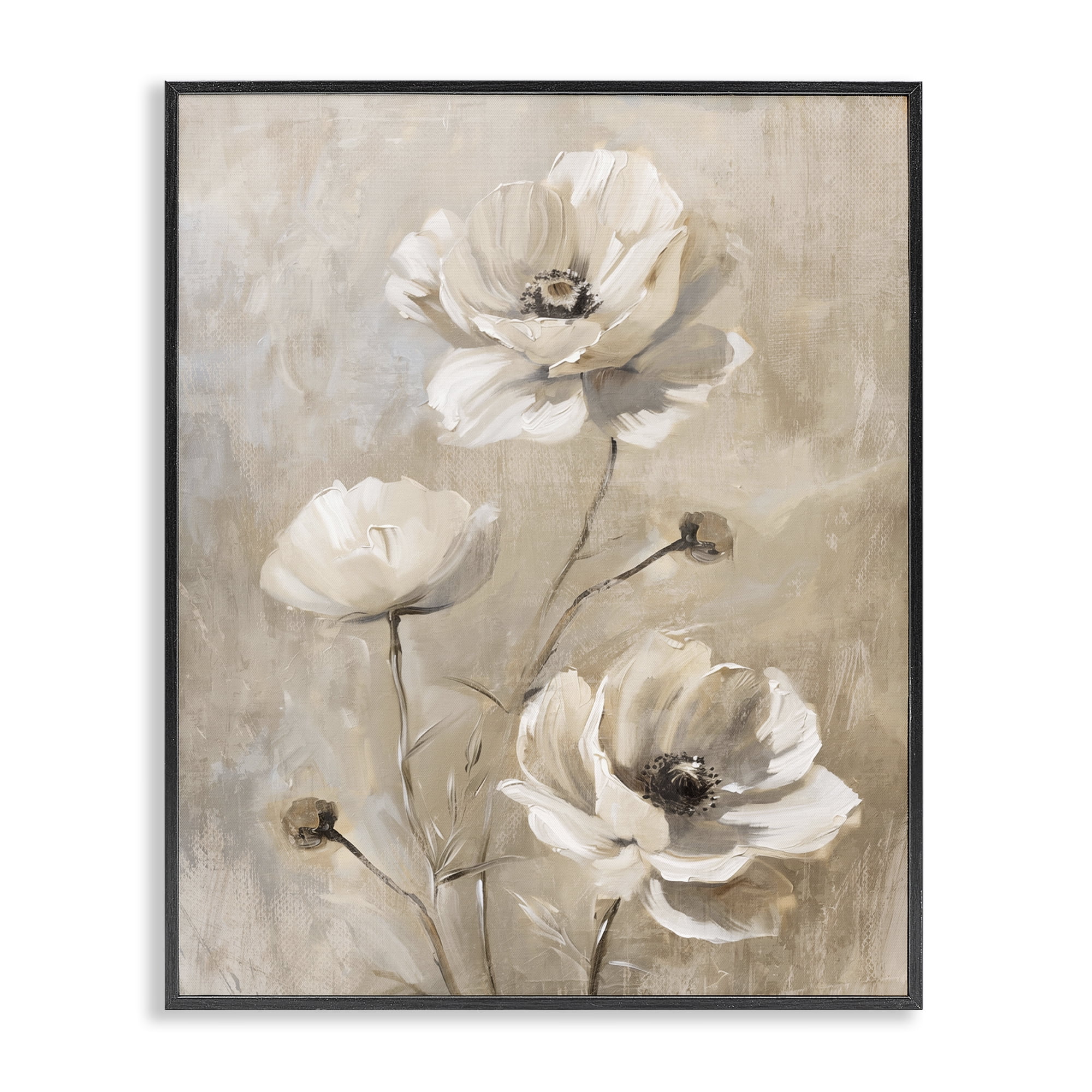 Stupell Industries Neutral Country Flora Plants & Flowers Painting Black Framed Art Print Wall Art, 16 x 20