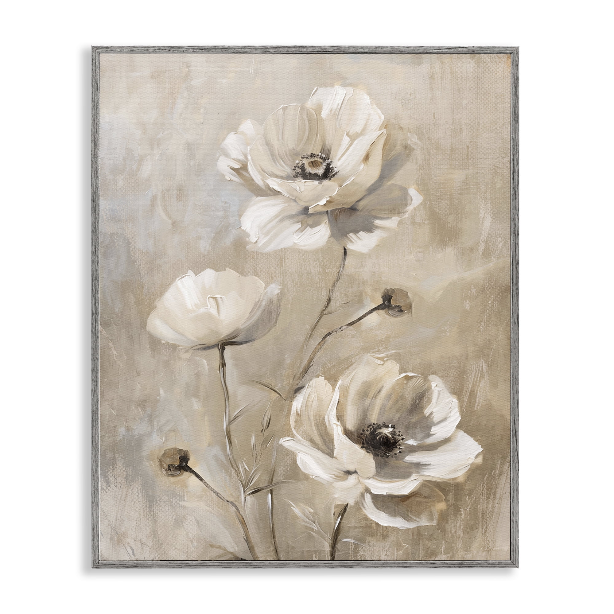 Stupell Industries Neutral Country Flora Plants & Flowers Painting Gray Framed Art Print Wall Art, 11 x 14