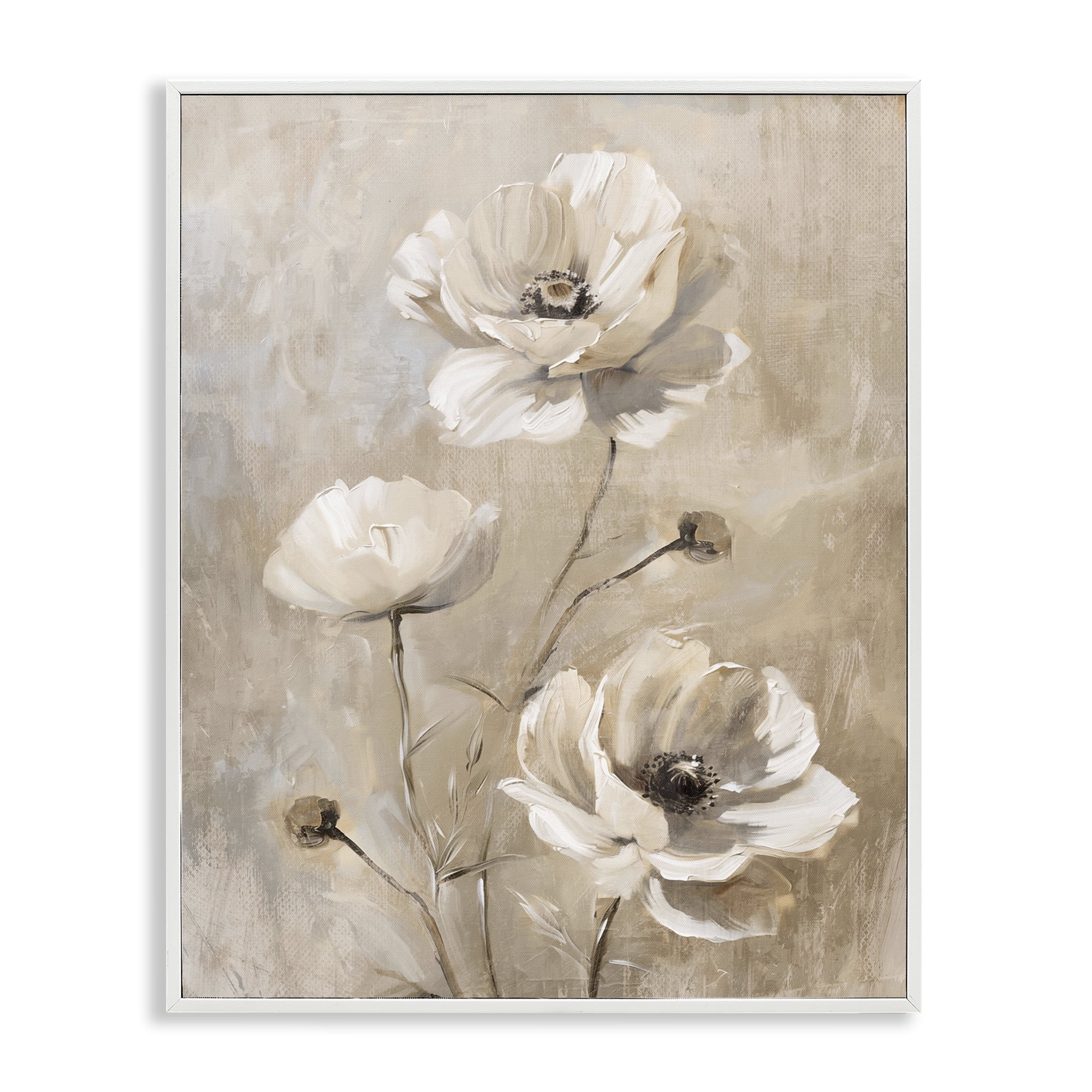 Stupell Industries Neutral Country Flora Plants & Flowers Painting White Framed Art Print Wall Art, 11 x 14