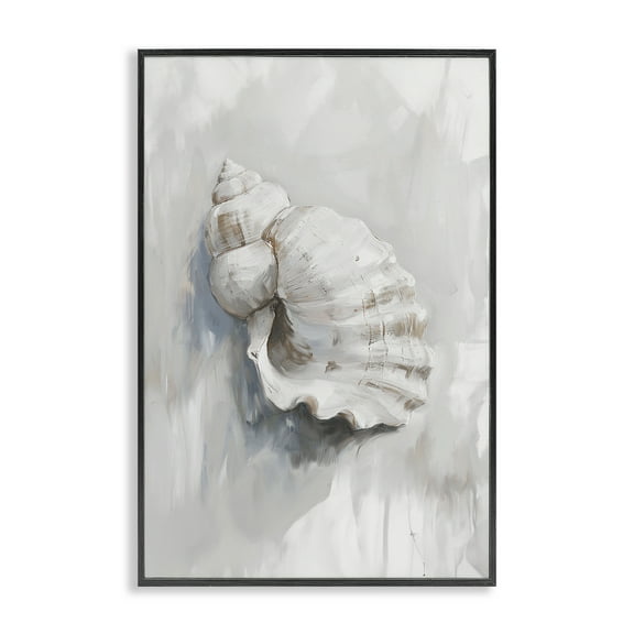 Stupell Industries Neutral Curved Seashell Animals Painting Black Framed Art Print Wall Art, 12 x 18