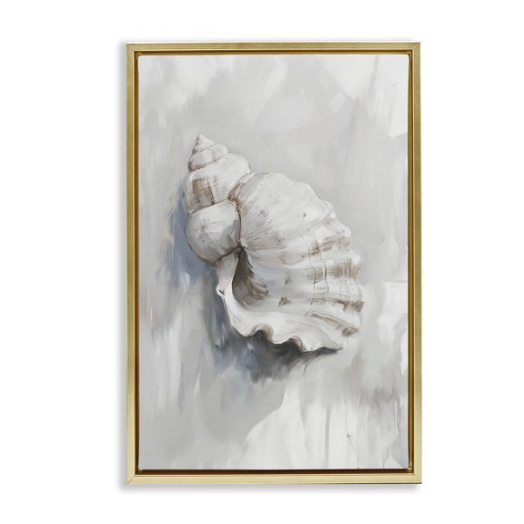 Stupell Industries Neutral Curved Seashell Animals Painting Gold Floater Framed Canvas Art Print Wall Art, 17 x 25