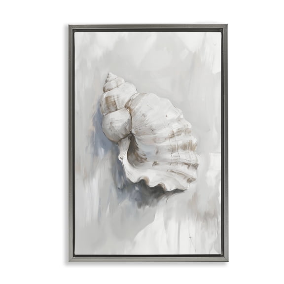 Stupell Industries Neutral Curved Seashell Animals Painting Gray Floater Framed Canvas Art Print Wall Art, 17 x 25