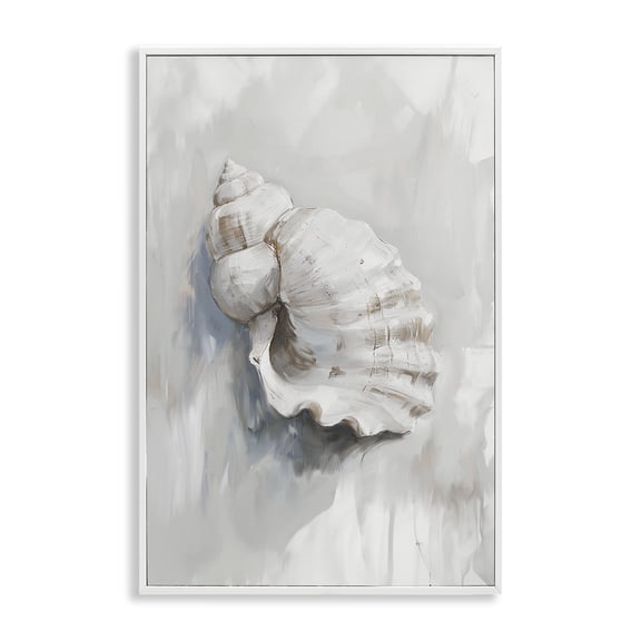 Stupell Industries Neutral Curved Seashell Animals Painting White Framed Art Print Wall Art, 12 x 18