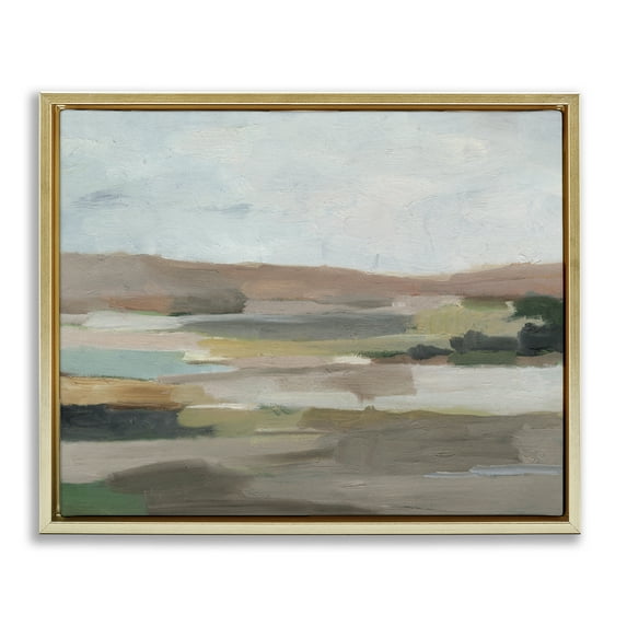 Stupell Industries Neutral Desert Hills Landscape & Nature Painting Gold Floater Framed Canvas Art Print Wall Art, 21 x 17