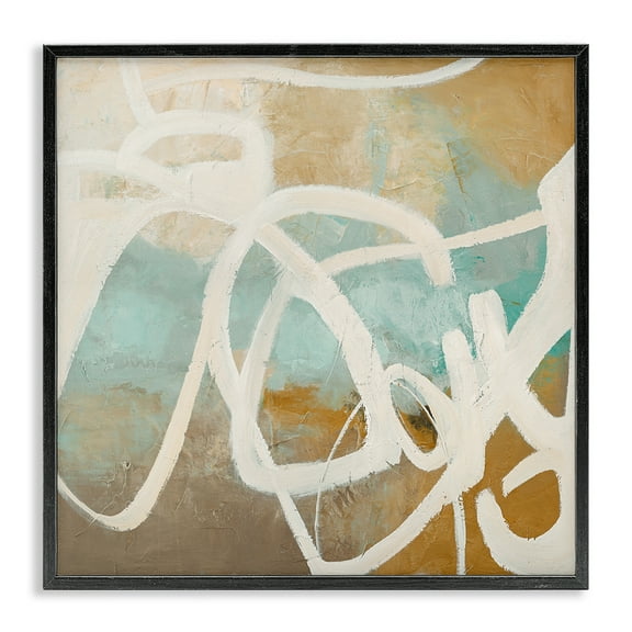 Stupell Industries Neutral Design With Squiggle Abstract Painting Black Framed Art Print Wall Art, 12 x 12