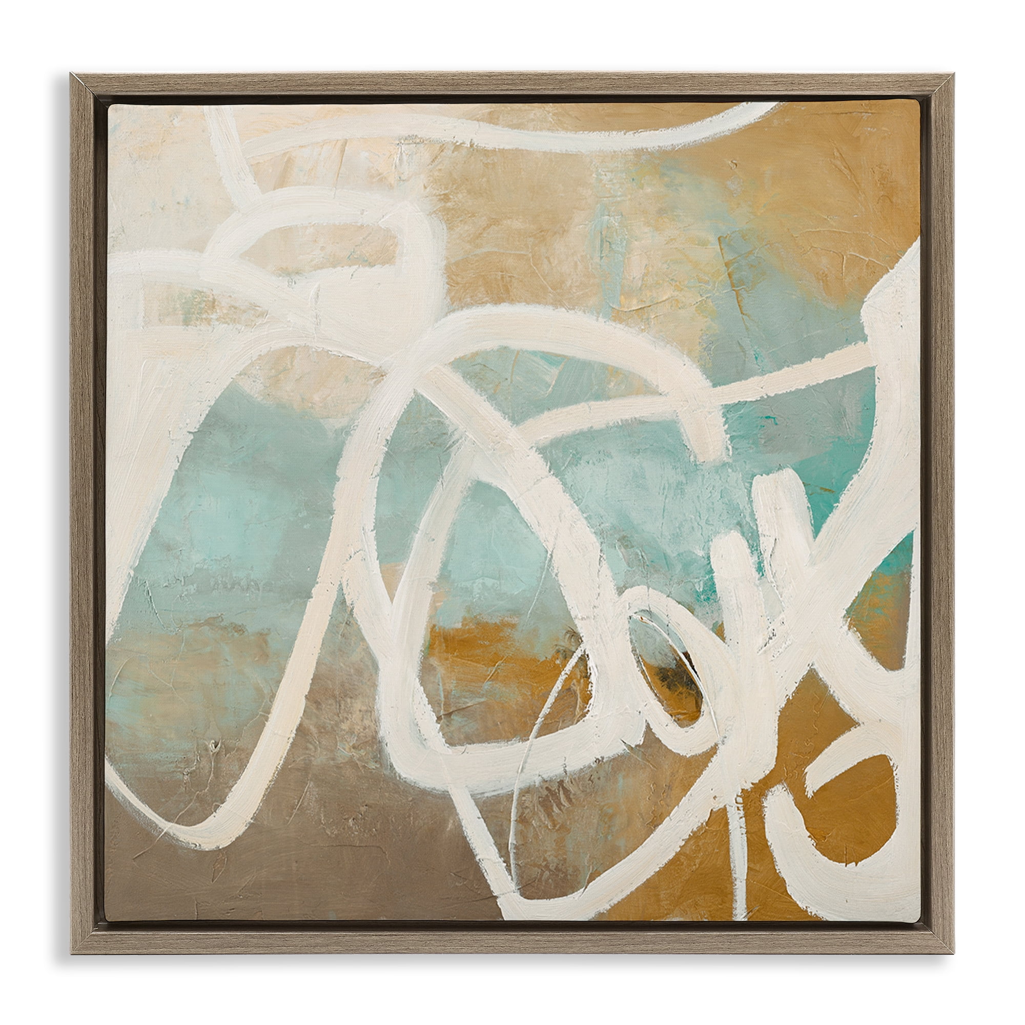 Stupell Industries Neutral Design With Squiggle Abstract Painting Brown Floater Framed Canvas Art Print Wall Art, 18 x 18