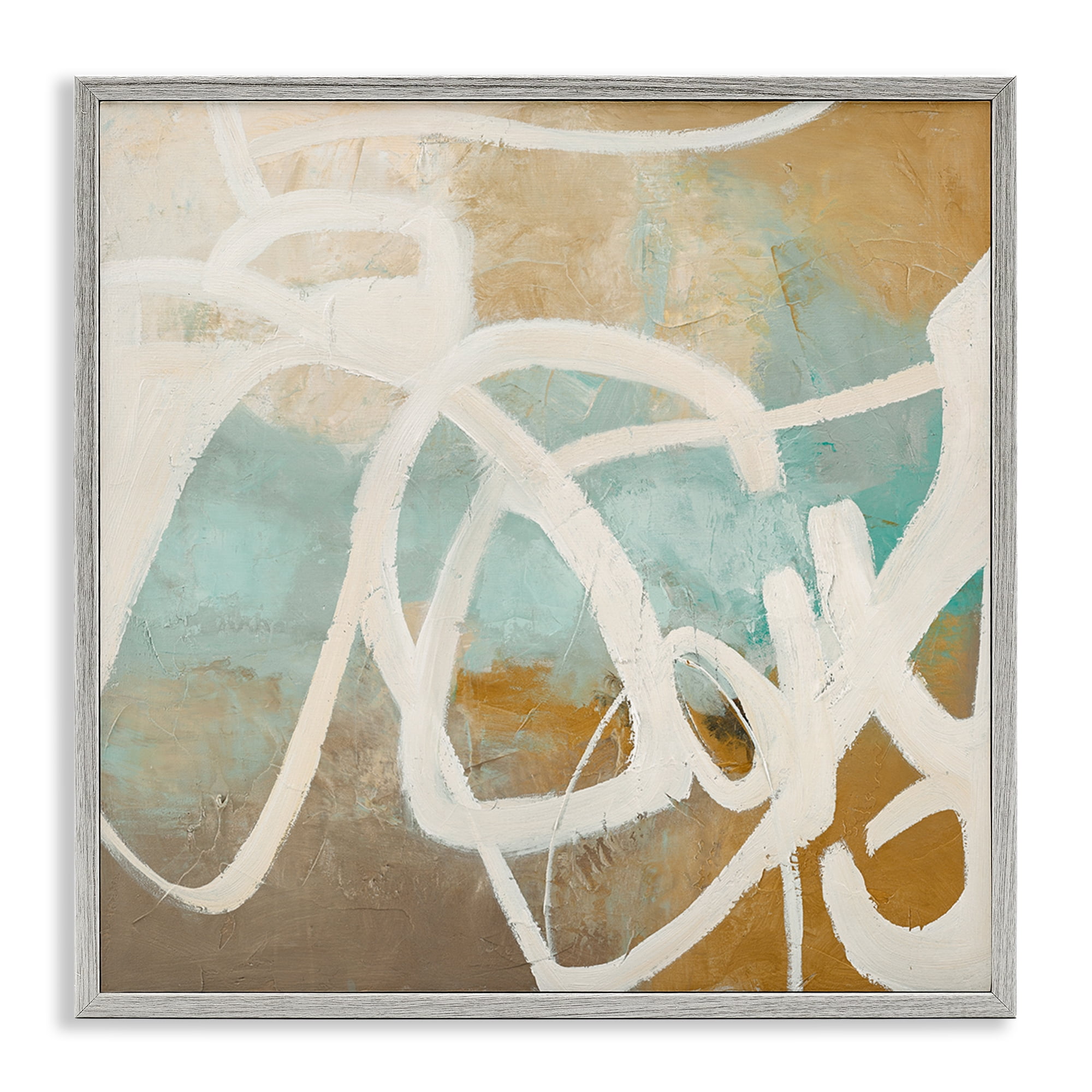 Stupell Industries Neutral Design With Squiggle Abstract Painting Gray Framed Art Print Wall Art, 12 x 12