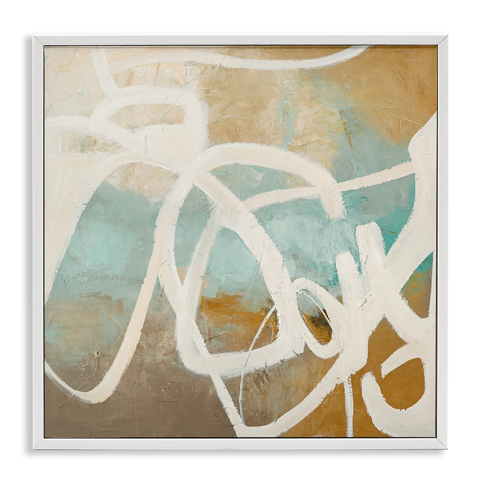 Stupell Industries Neutral Design With Squiggle Abstract Painting White Framed Art Print Wall Art, 17 x 17