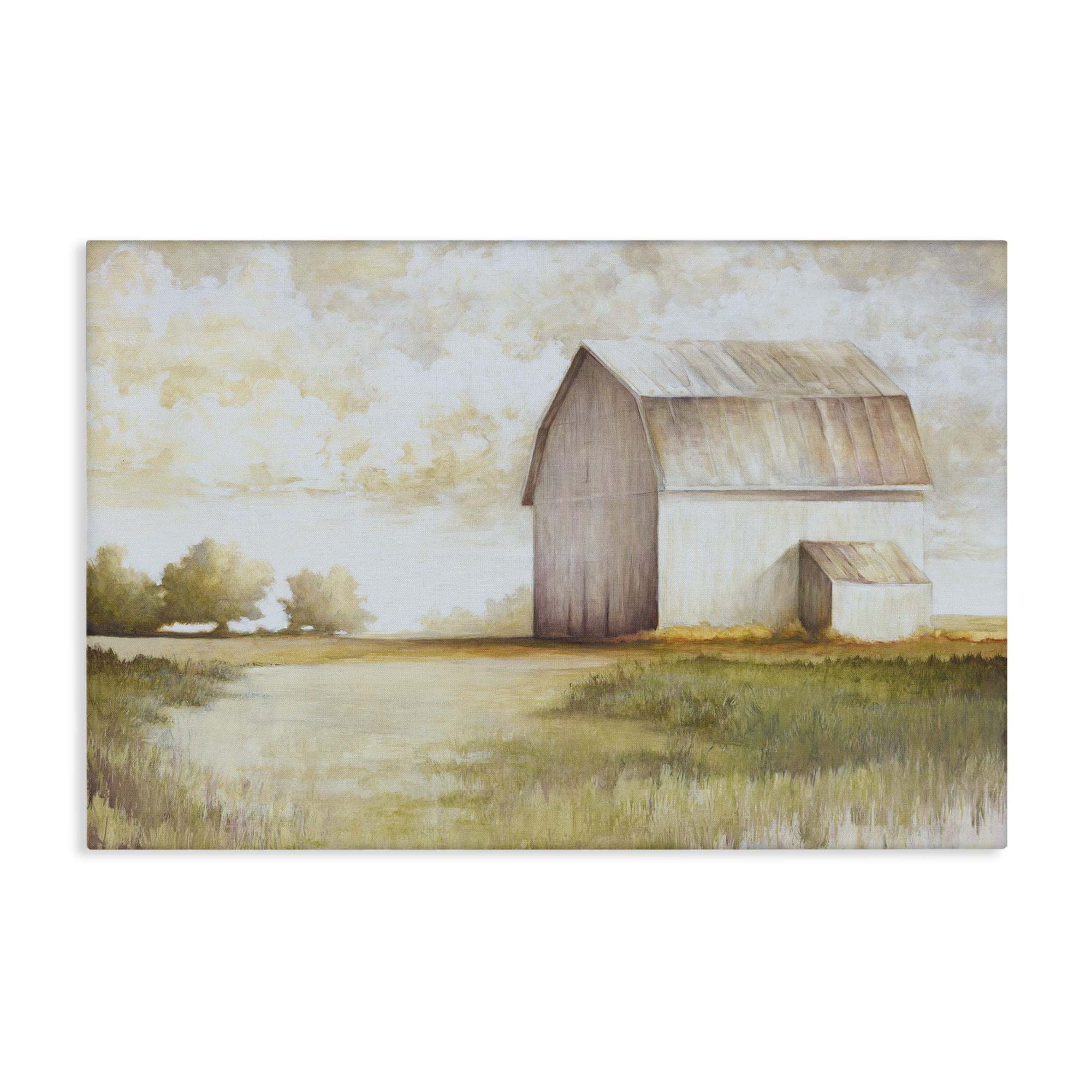 Stupell Industries Neutral Distant Barn Landscape Painting Gallery Wrapped Canvas Art Print Wall Art, 24 x 16