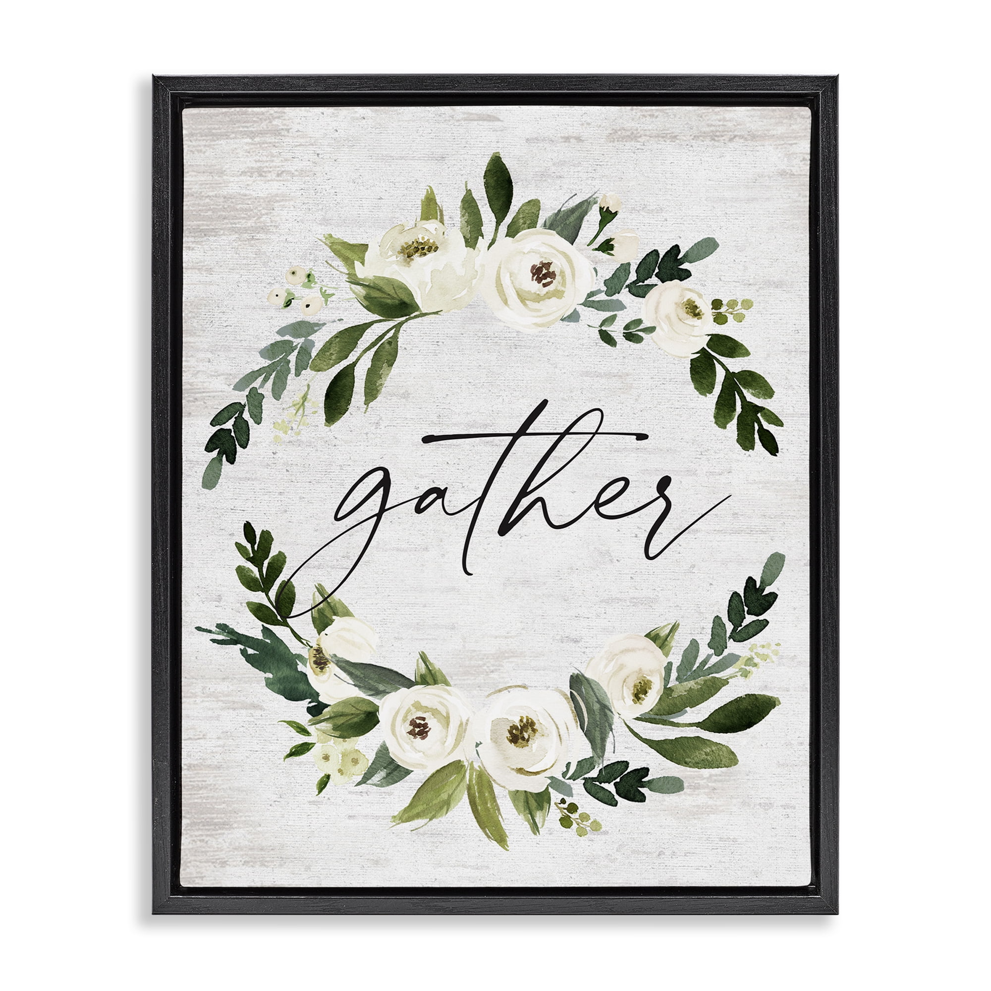 Stupell Industries Neutral Distressed Gather Botanical & Floral Painting Black Floater Framed Canvas Art Print Wall Art, 17 x 21
