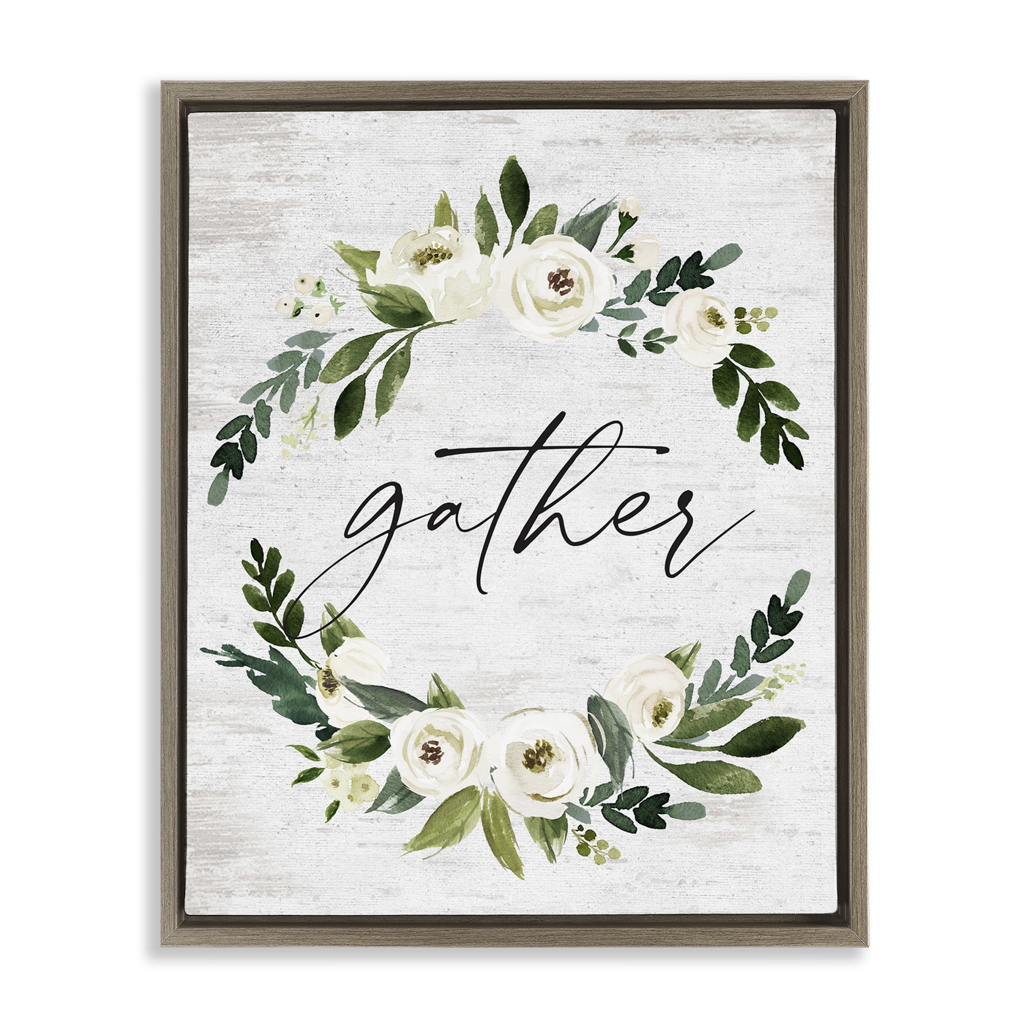 Stupell Industries Neutral Distressed Gather Botanical & Floral Painting Brown Floater Framed Canvas Art Print Wall Art, 25 x 31