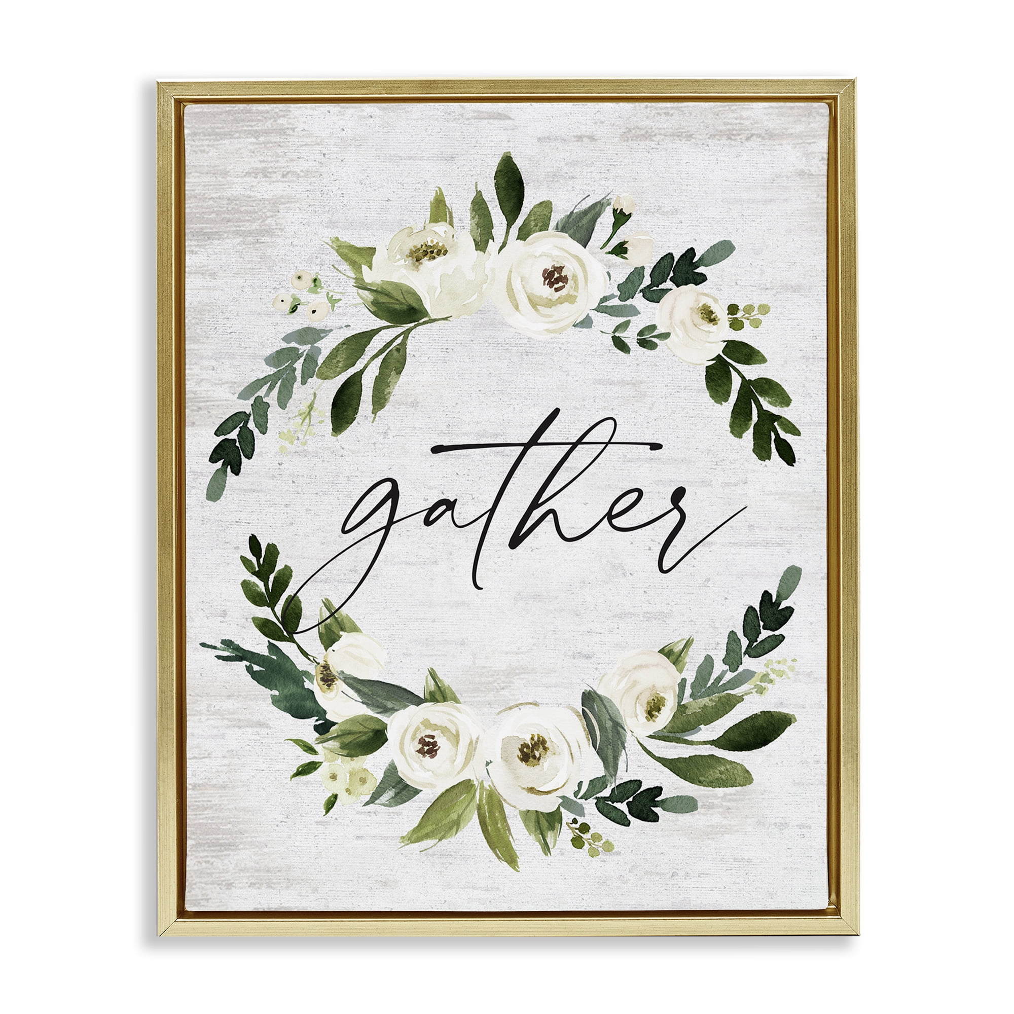 Stupell Industries Neutral Distressed Gather Botanical & Floral Painting Gold Floater Framed Canvas Art Print Wall Art, 25 x 31