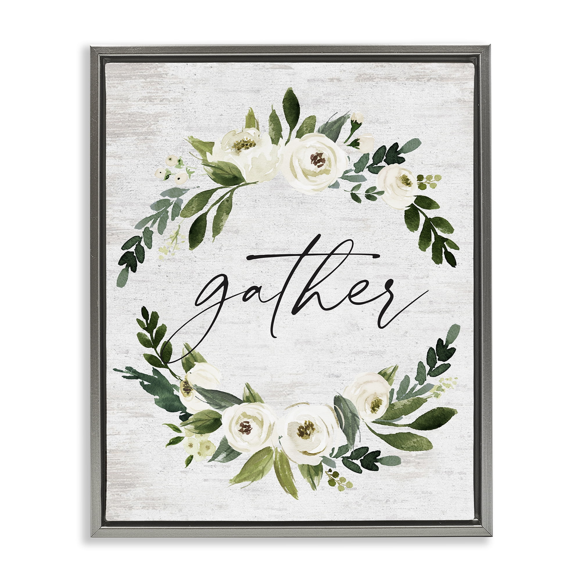 Stupell Industries Neutral Distressed Gather Botanical & Floral Painting Gray Floater Framed Canvas Art Print Wall Art, 25 x 31