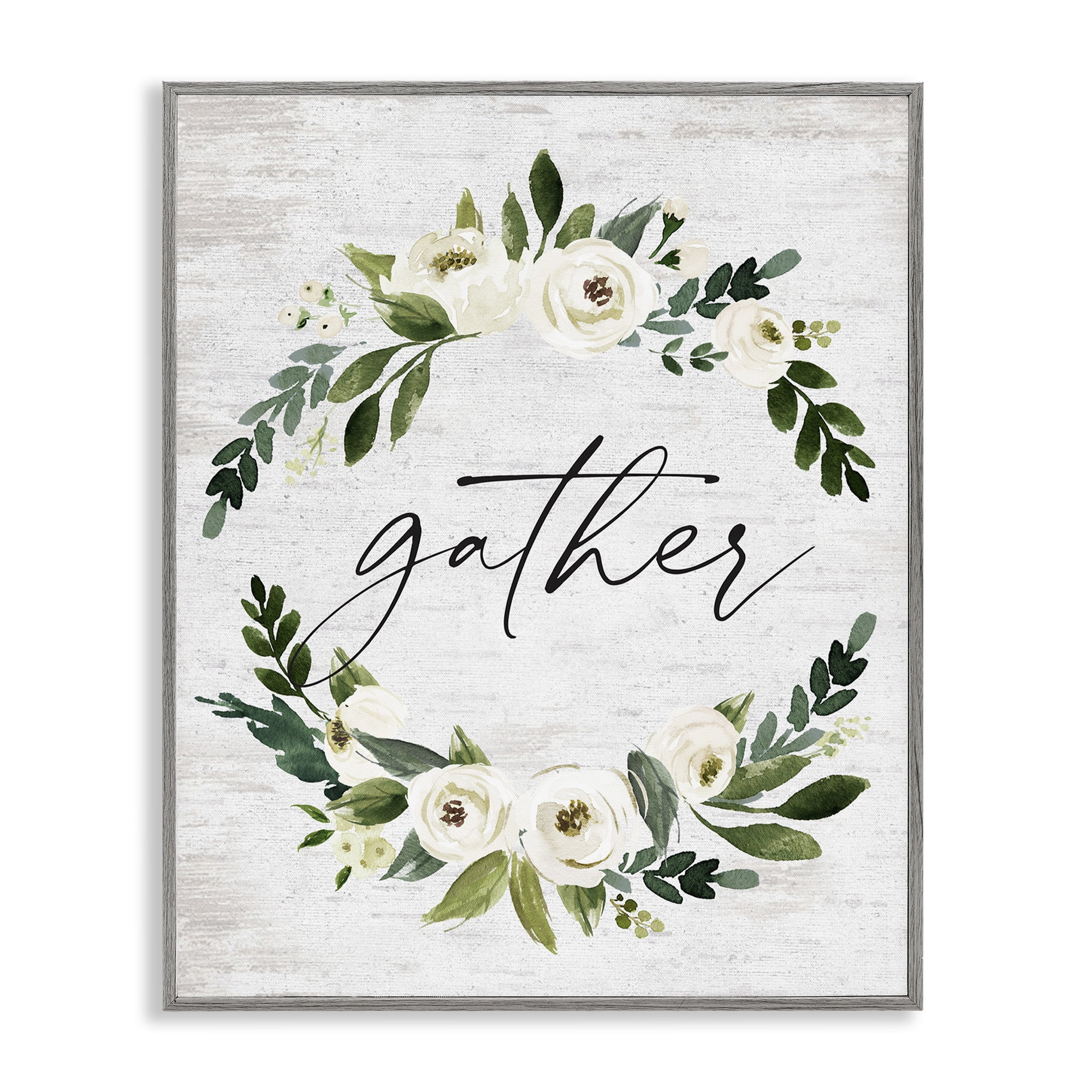 Stupell Industries Neutral Distressed Gather Botanical & Floral Painting Gray Framed Art Print Wall Art, 16 x 20