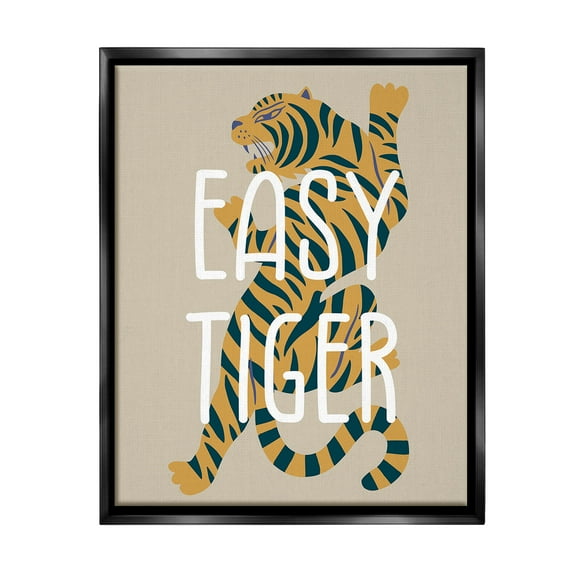 Stupell Industries Neutral Easy Tiger Animals & Insects Painting Black Floater Framed Canvas Art Print Wall Art, 17 x 21