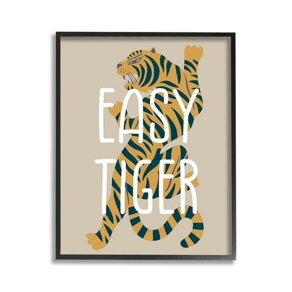Stupell Industries Neutral Easy Tiger Animals & Insects Painting Black Framed Art Print Wall Art, 11 x 14