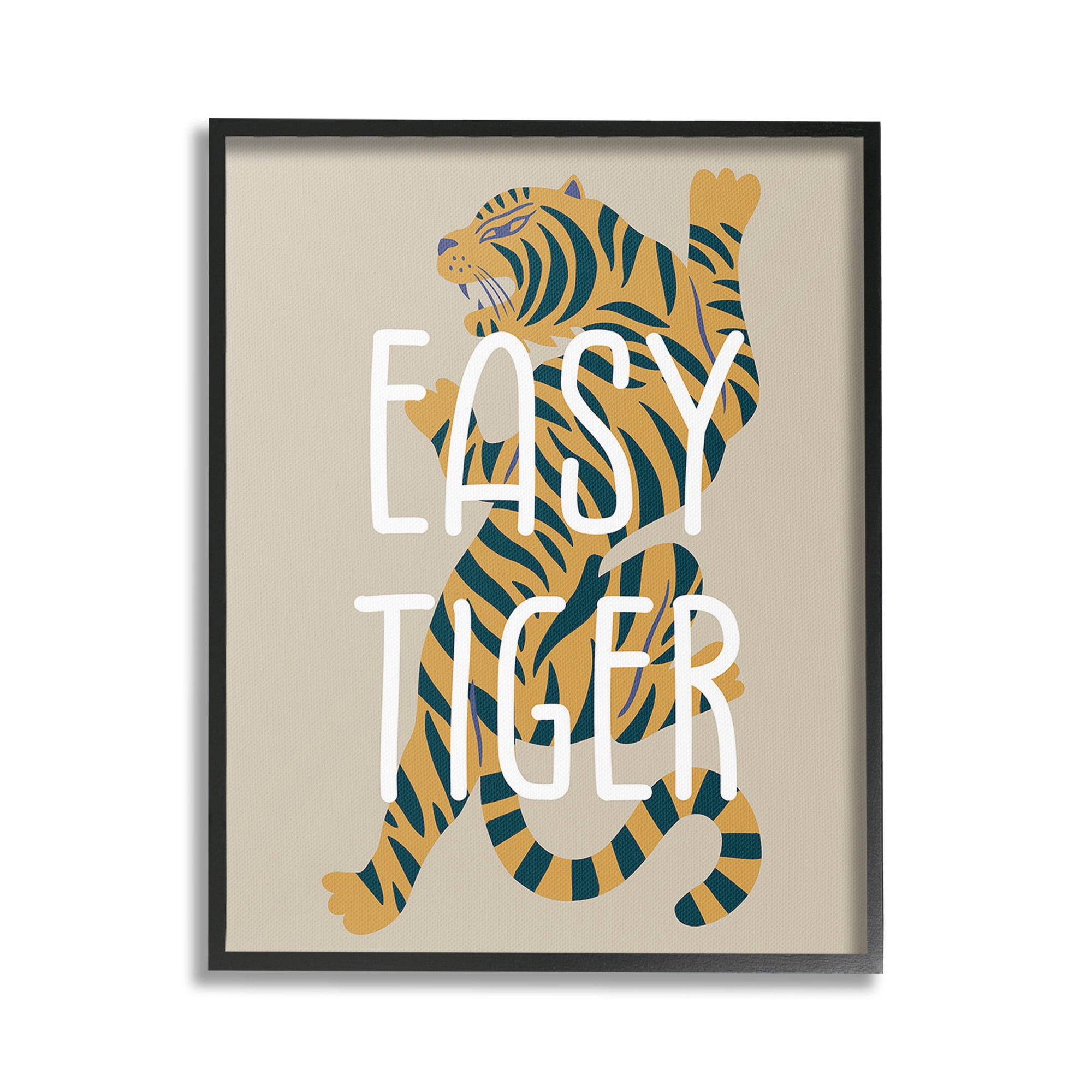 Stupell Industries Neutral Easy Tiger Animals & Insects Painting Black Framed Art Print Wall Art, 24 x 30