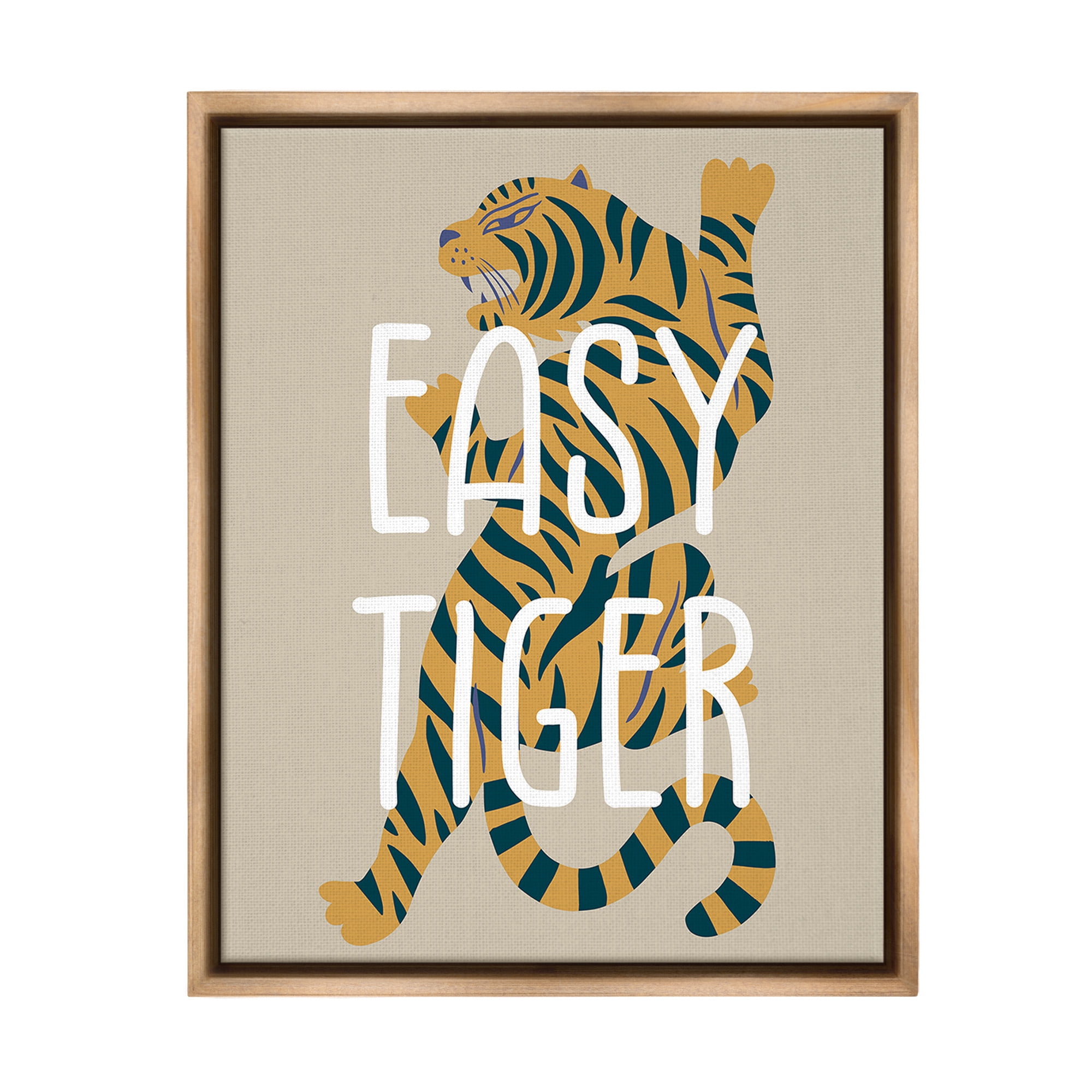 Stupell Industries Neutral Easy Tiger Animals & Insects Painting Brown Floater Framed Canvas Art Print Wall Art, 17 x 21