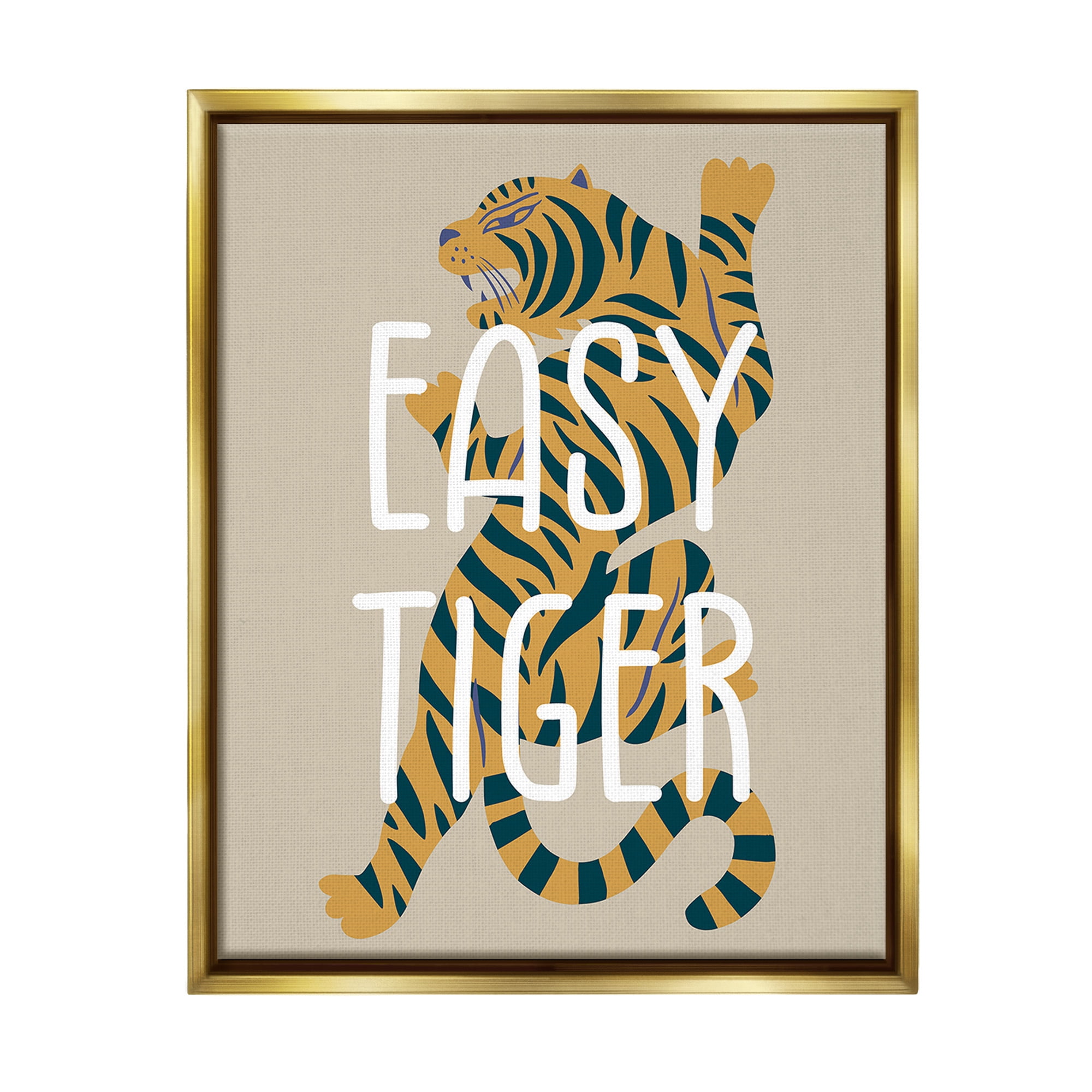 Stupell Industries Neutral Easy Tiger Animals & Insects Painting Gold Floater Framed Canvas Art Print Wall Art, 17 x 21