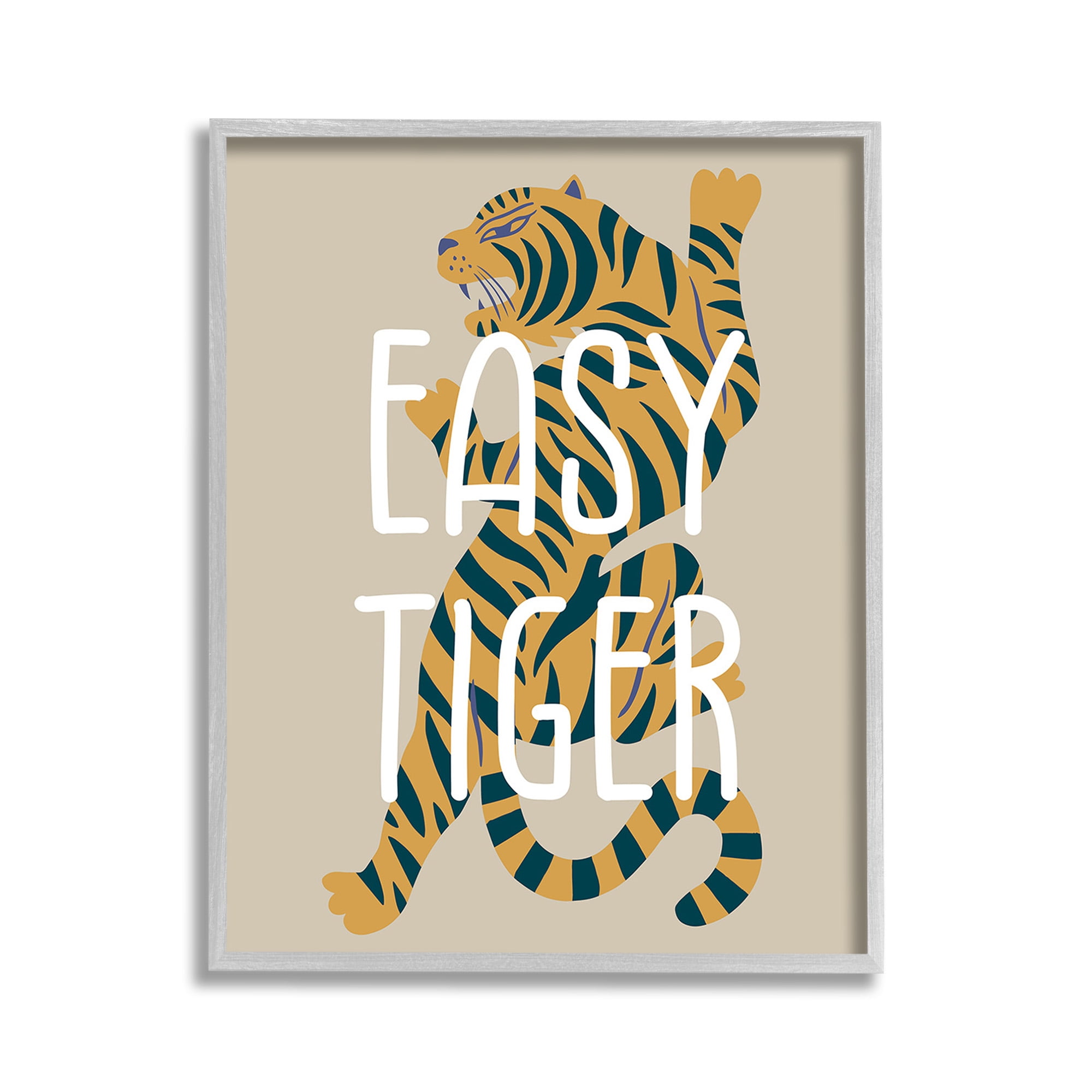 Stupell Industries Neutral Easy Tiger Animals & Insects Painting Gray Framed Art Print Wall Art, 11 x 14