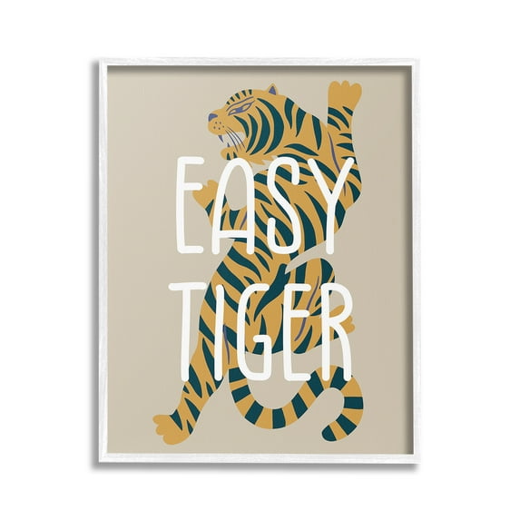 Stupell Industries Neutral Easy Tiger Animals & Insects Painting White Framed Art Print Wall Art, 24 x 30