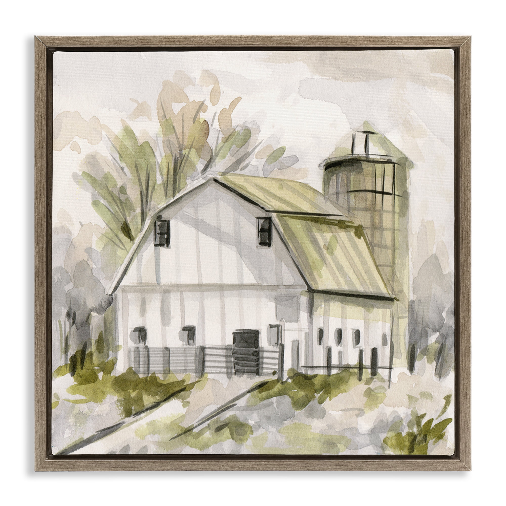 Stupell Industries Neutral Farmhouse Barn Scenery Painting Brown Floater Framed Canvas Art Print Wall Art, 25 x 25