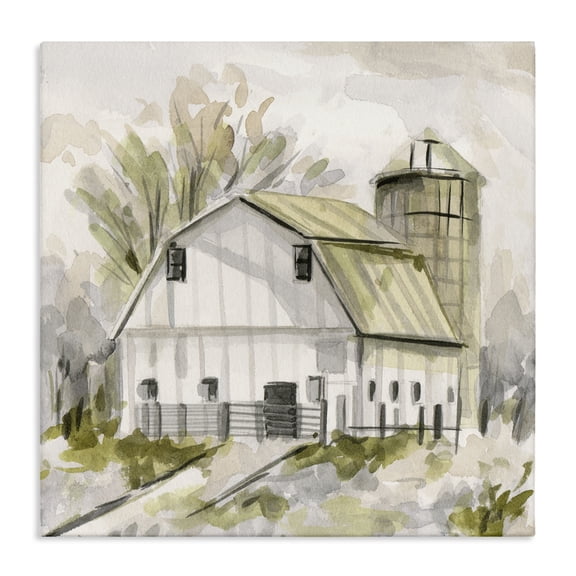 Stupell Industries Neutral Farmhouse Barn Scenery Painting Gallery Wrapped Canvas Art Print Wall Art, 24 x 24