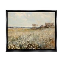 Stupell Industries Neutral Farmland Meadow Landscape Painting Black Floater Framed Canvas Art Print Wall Art, 21 x 17