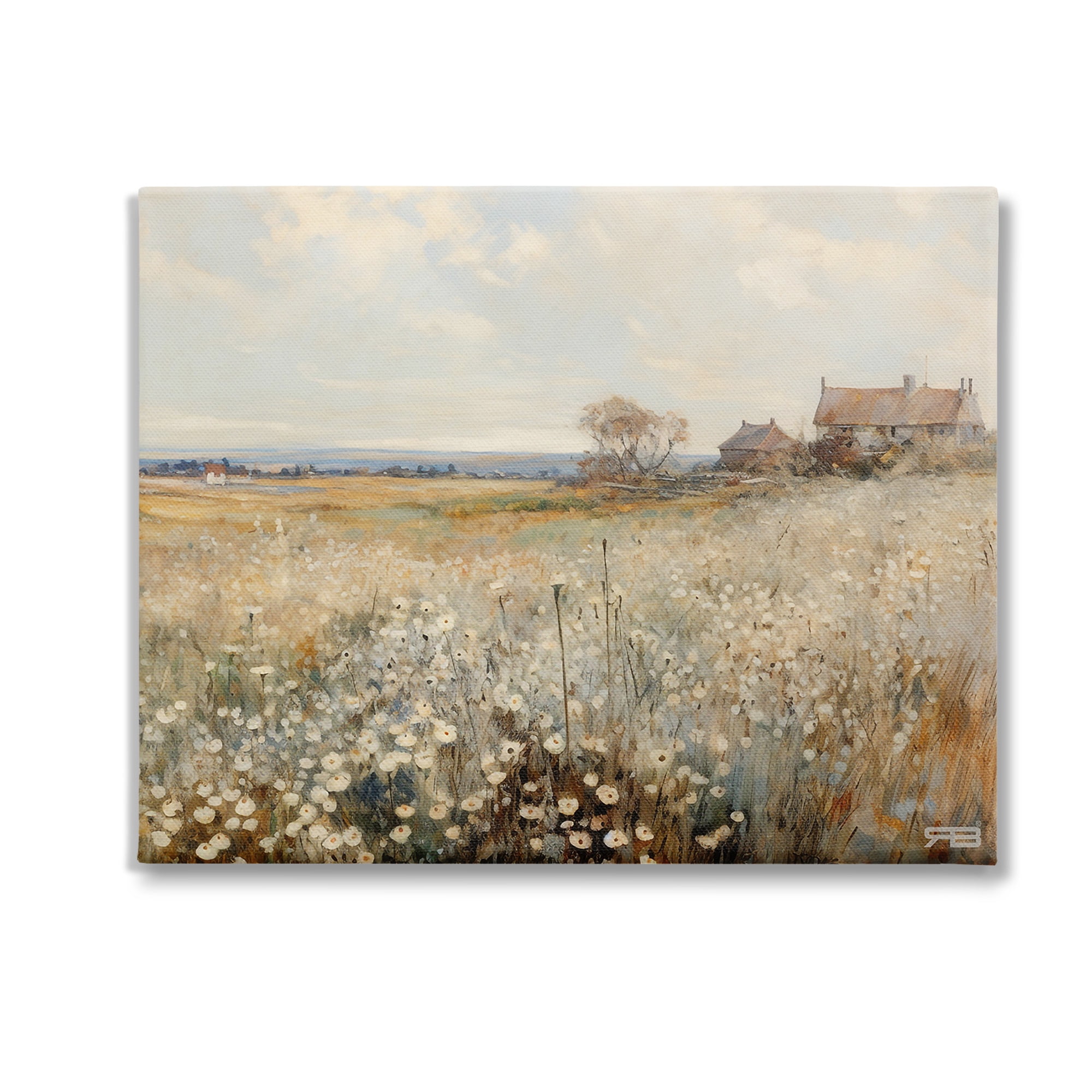 Stupell Industries Neutral Farmland Meadow Landscape Painting Gallery Wrapped Canvas Art Print Wall Art, 20 x 16