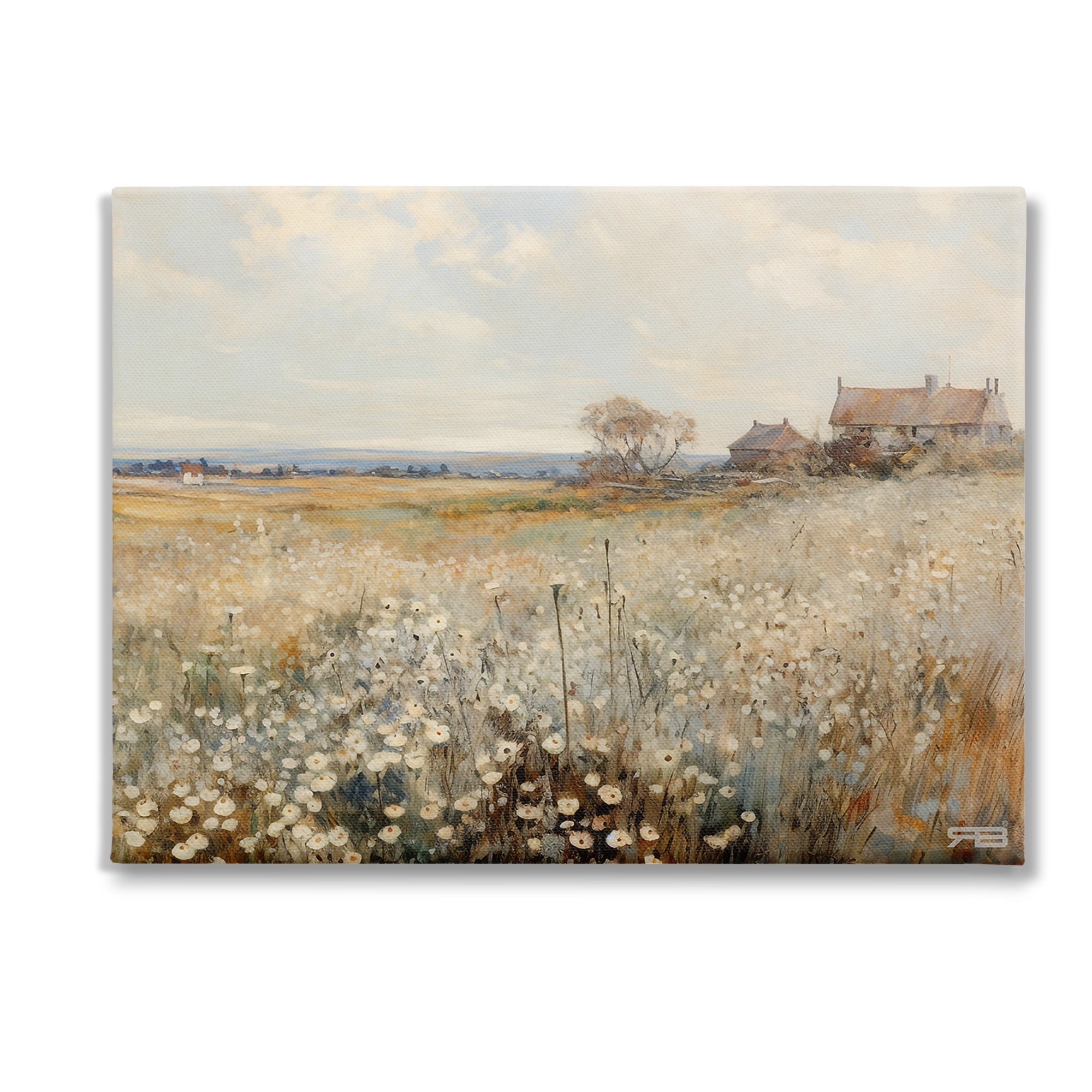 Stupell Industries Neutral Farmland Meadow Landscape Painting Gallery Wrapped Canvas Art Print Wall Art, 40 x 30