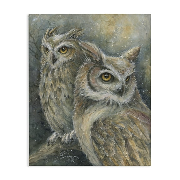 Stupell Industries Neutral Feathered Owl Pair Animals Painting Wrapped Canvas Canvas Art Print Wall Art, 30 x 40