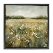 Stupell Industries Neutral Field Of Flowers Black Framed Floater Canvas Wall Art design by Petal Prints Design, 25 x 25