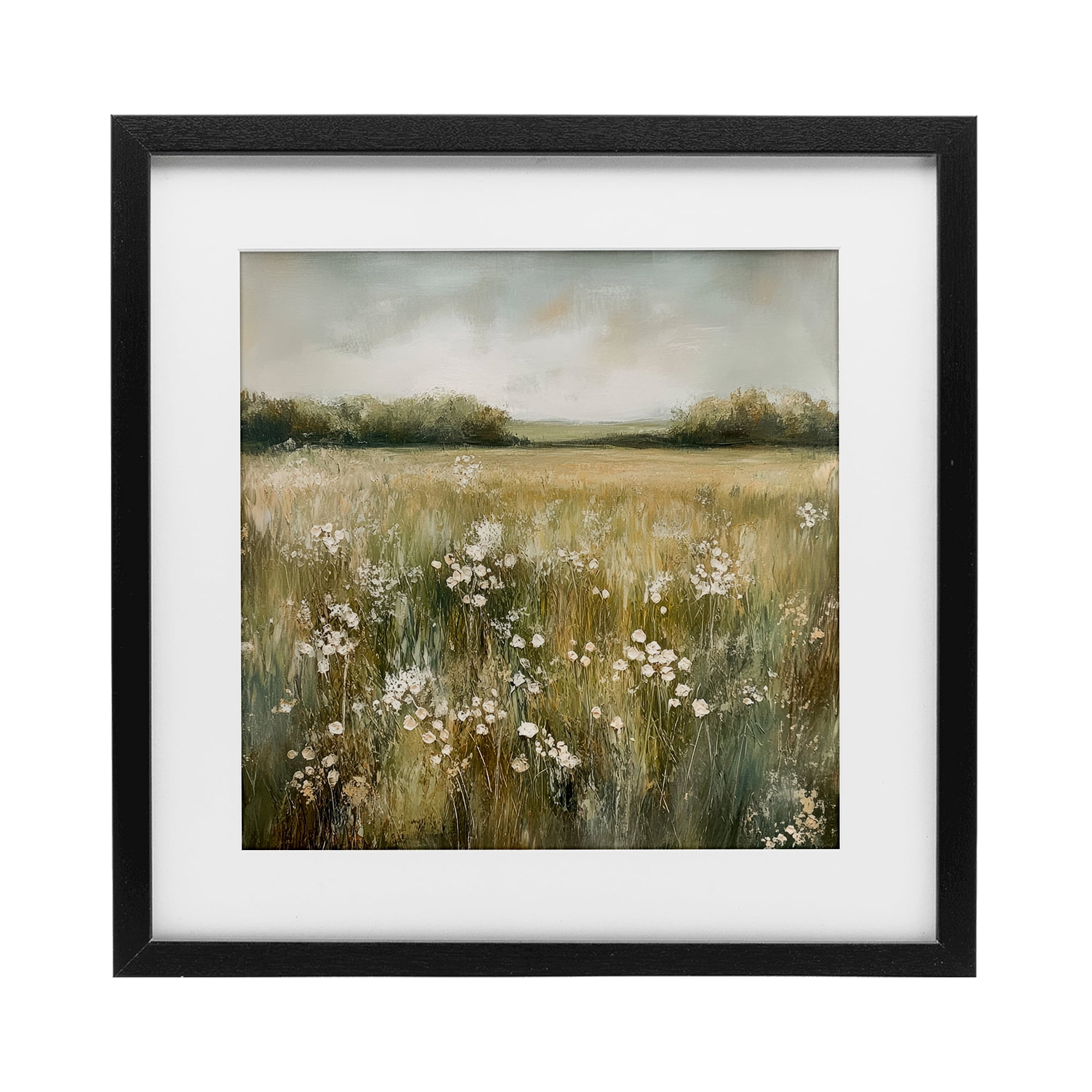 Stupell Industries Neutral Field Of Flowers Black Framed Print Under Glass design by Petal Prints Design, 16 x 16