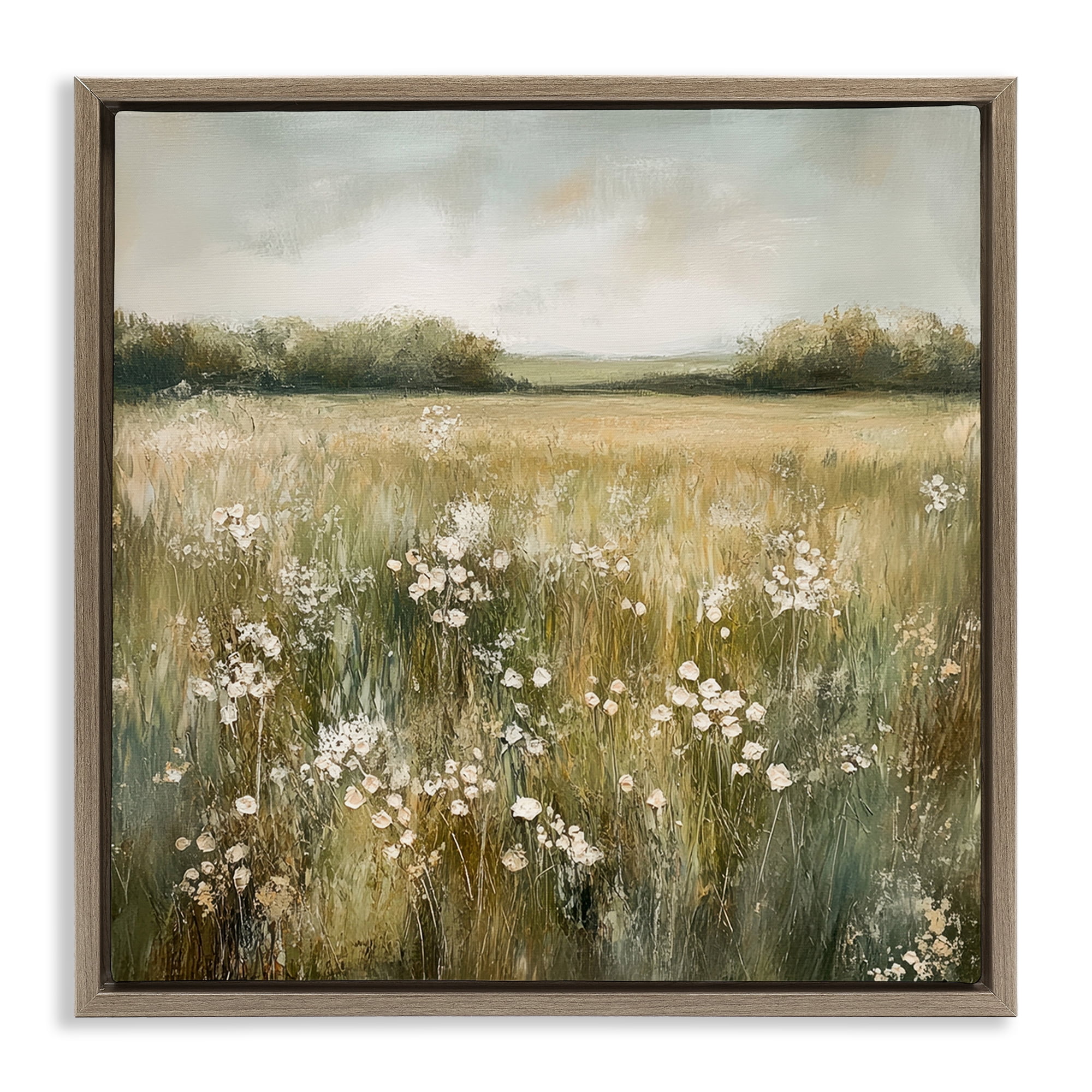 Stupell Industries Neutral Field Of Flowers Brown Framed Floater Canvas Wall Art design by Petal Prints Design, 18 x 18