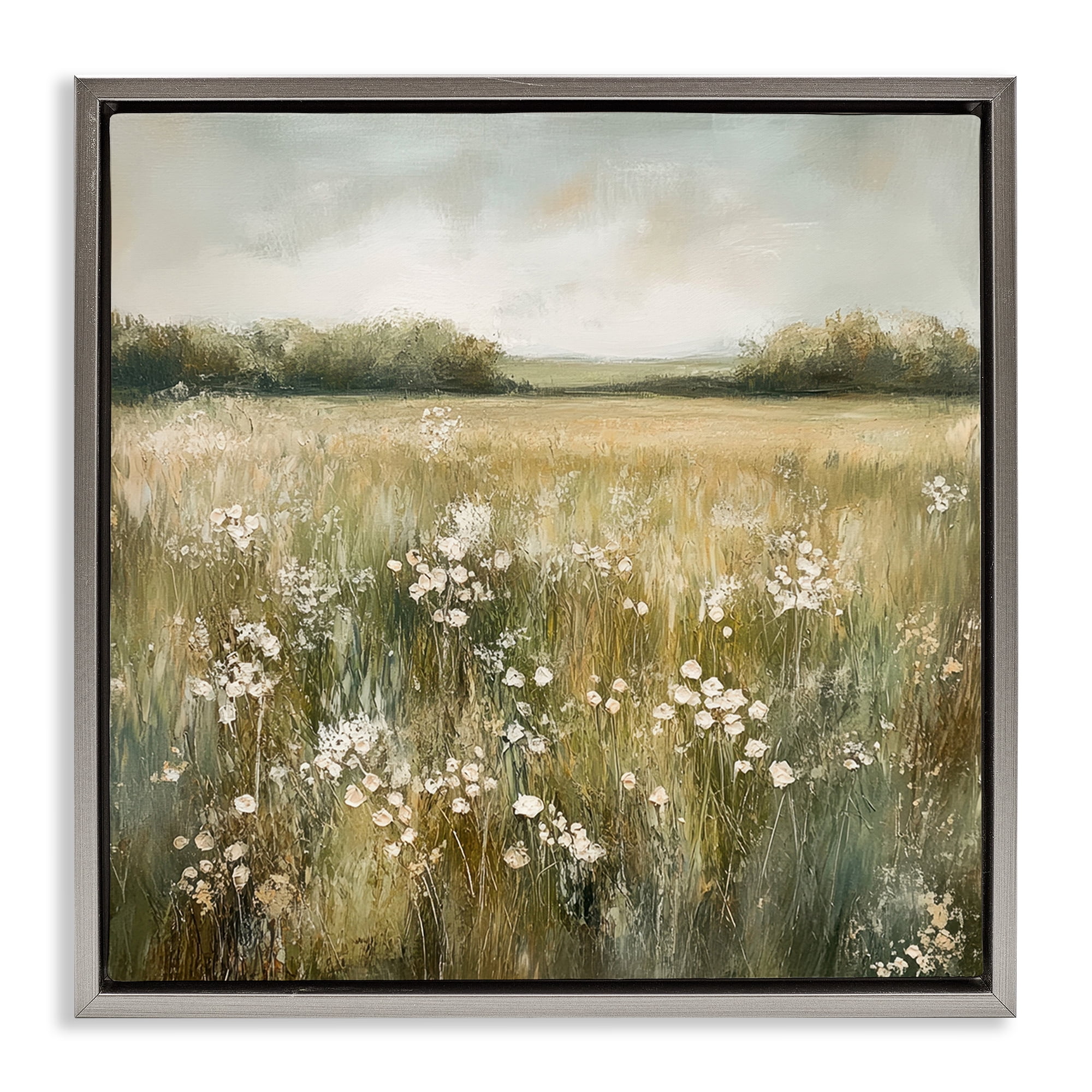 Stupell Industries Neutral Field Of Flowers Gray Framed Floater Canvas Wall Art design by Petal Prints Design, 25 x 25