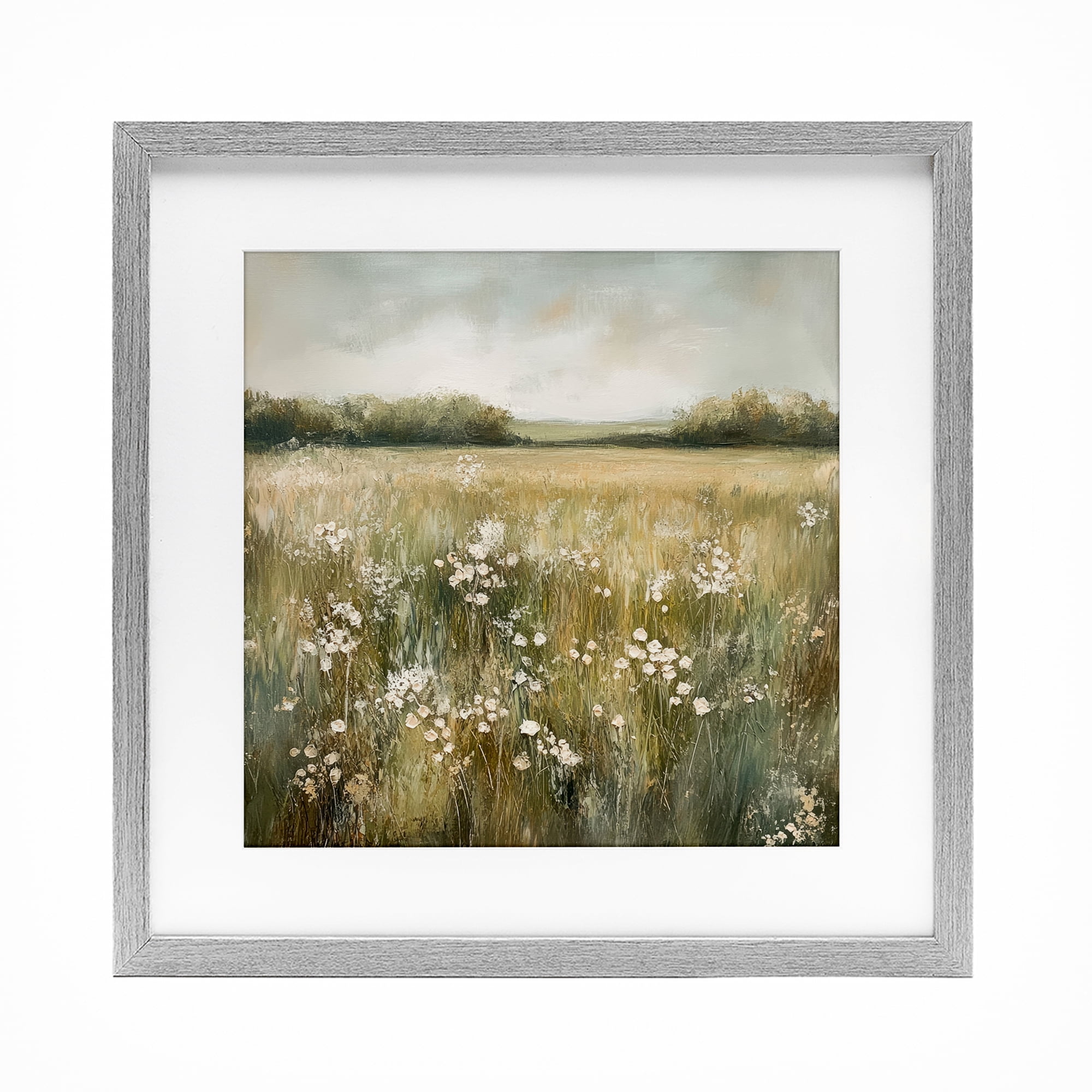 Stupell Industries Neutral Field Of Flowers Gray Framed Print Under Glass design by Petal Prints Design, 13 x 13