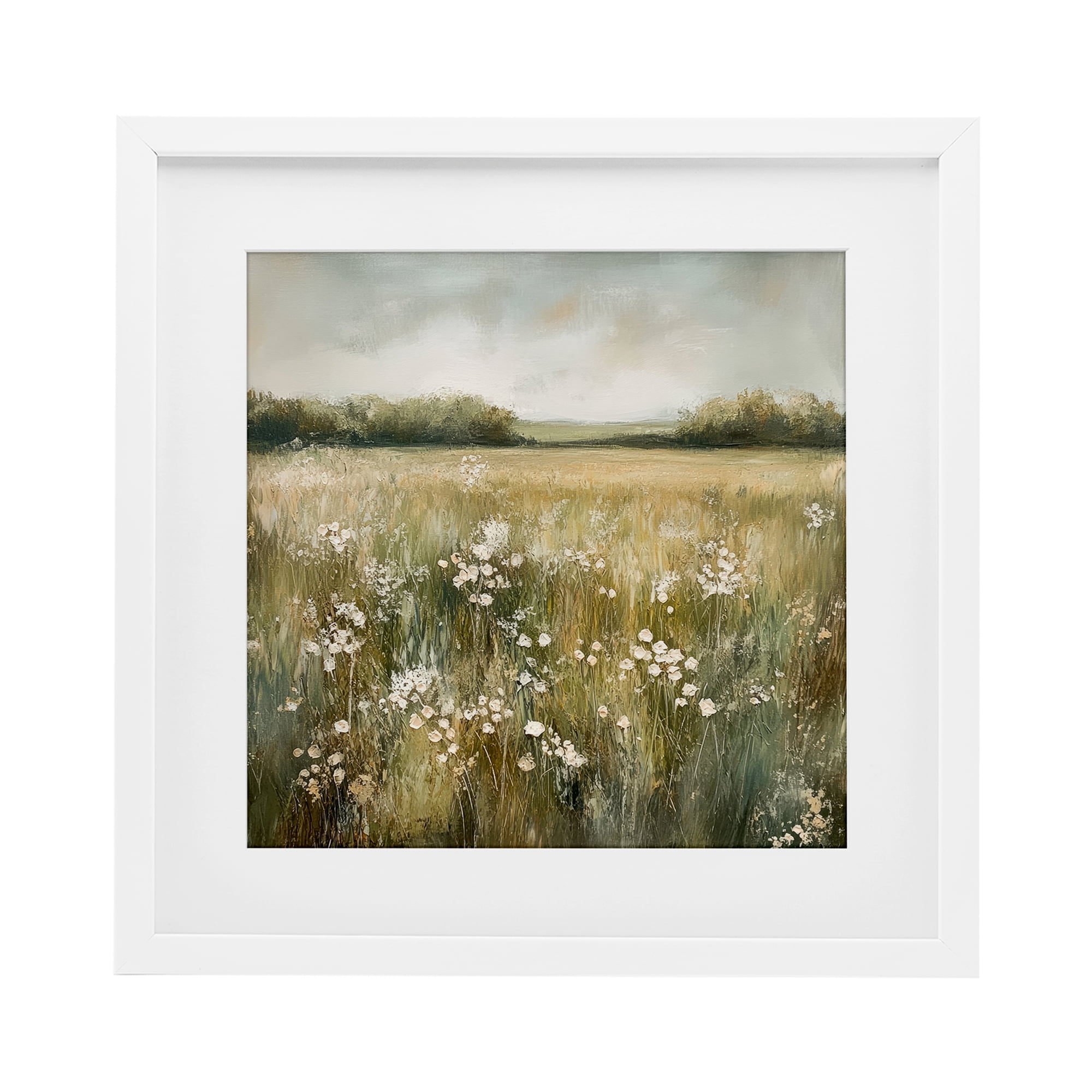 Stupell Industries Neutral Field Of Flowers White Framed Print Under Glass design by Petal Prints Design, 13 x 13