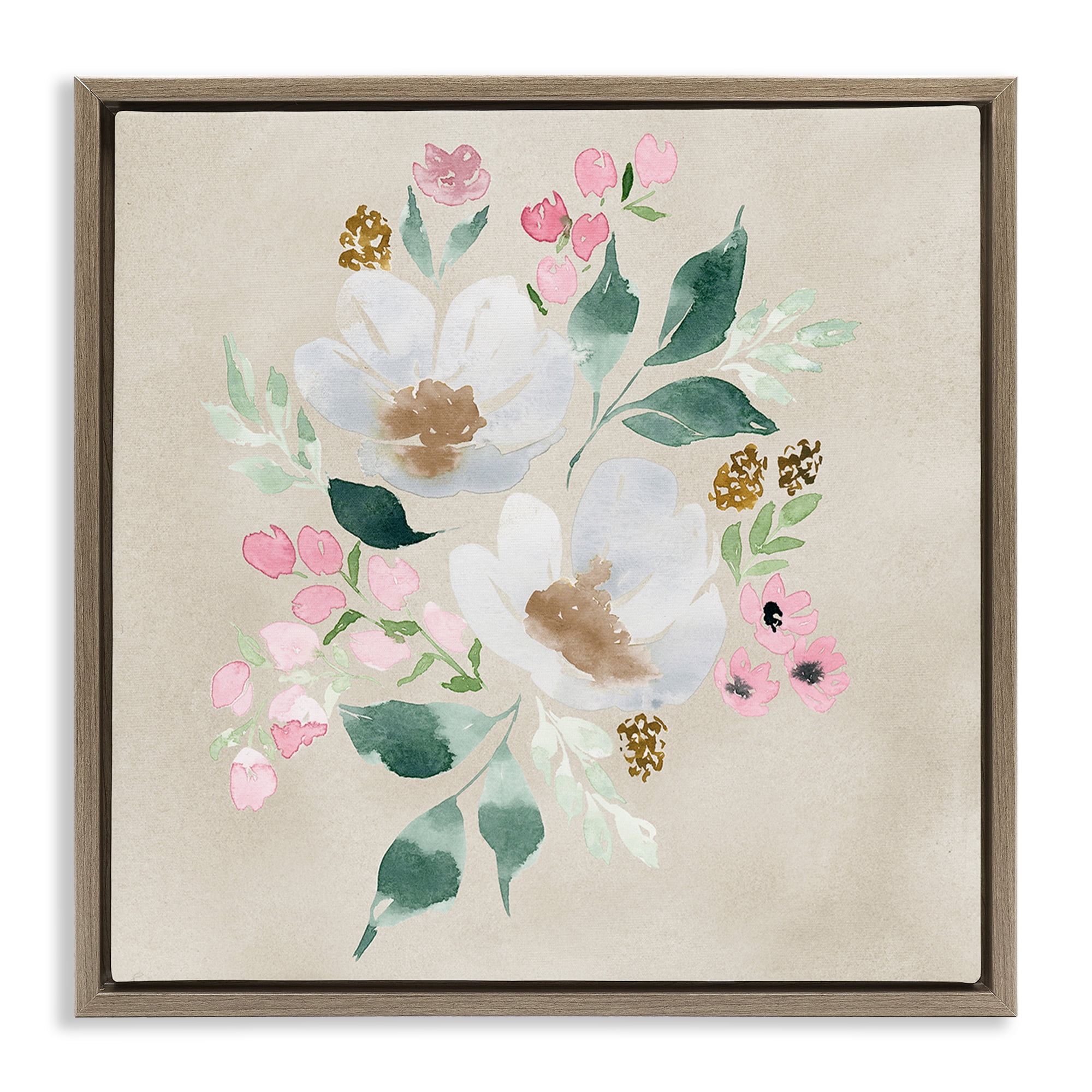 Stupell Industries Neutral Floral Beauty Botanical & Floral Painting Brown Floater Framed Art Print Wall Art, 18 x 18
