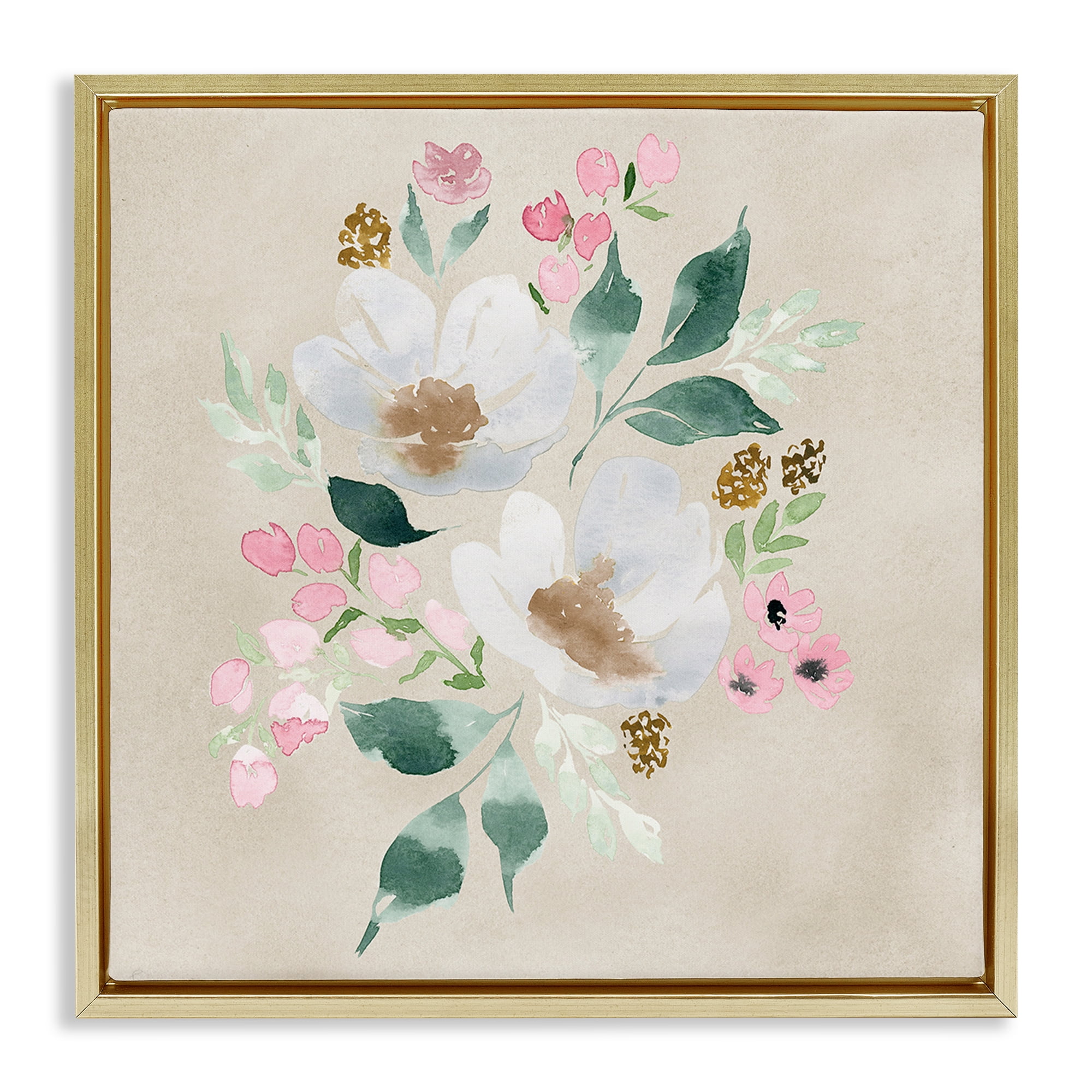Stupell Industries Neutral Floral Beauty Botanical & Floral Painting Gold Floater Framed Art Print Wall Art, 25 x 25