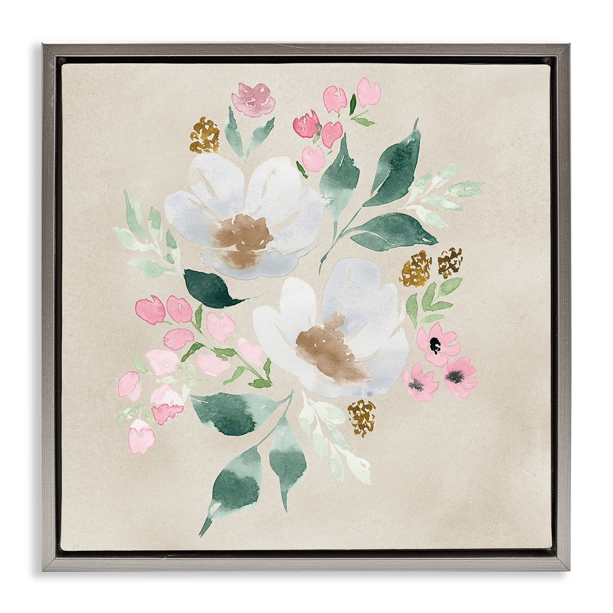 Stupell Industries Neutral Floral Beauty Botanical & Floral Painting Gray Floater Framed Art Print Wall Art, 25 x 25