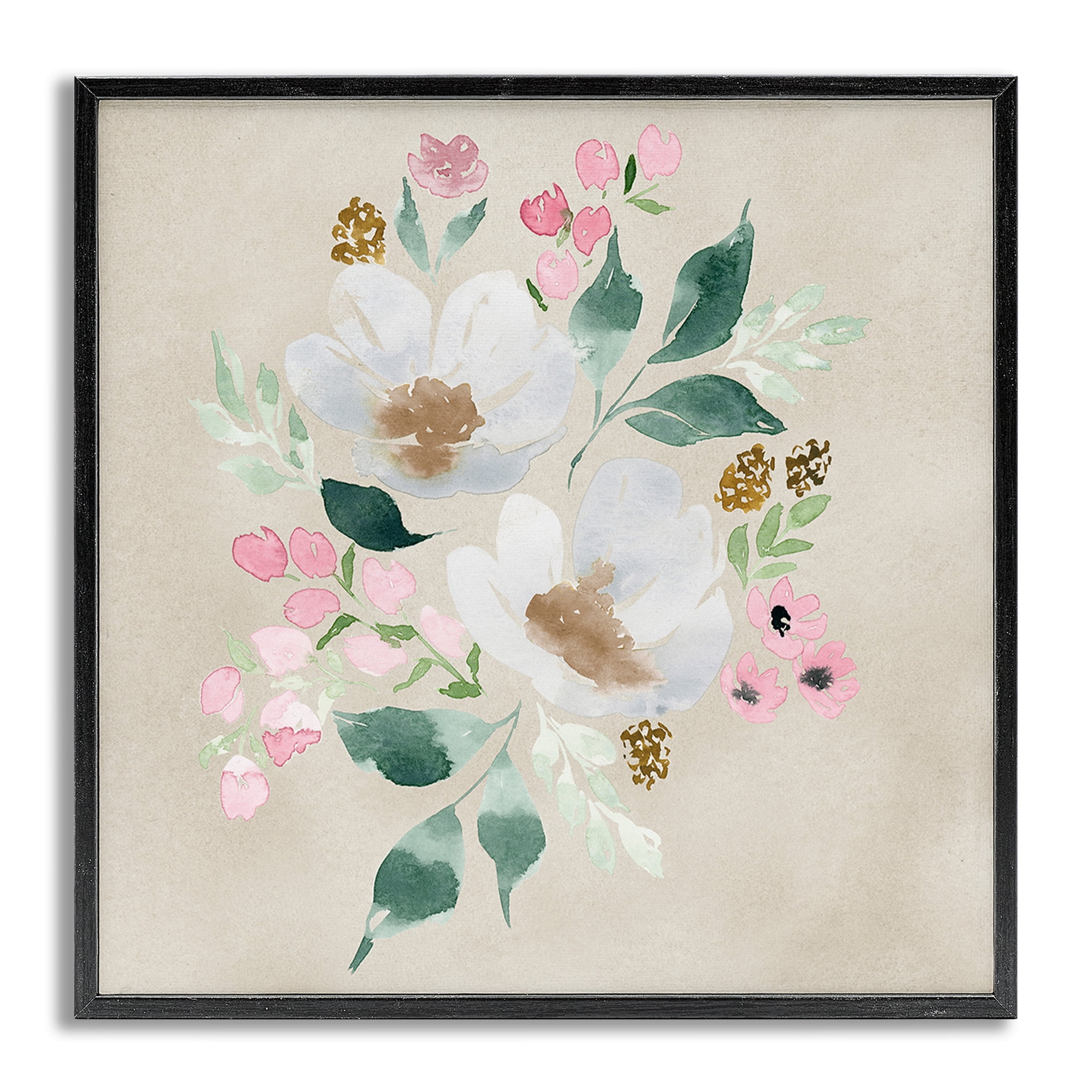 Stupell Industries Neutral Floral Beauty Botanical & Floral Painting Gray Framed Art Print Wall Art, 24 x 24