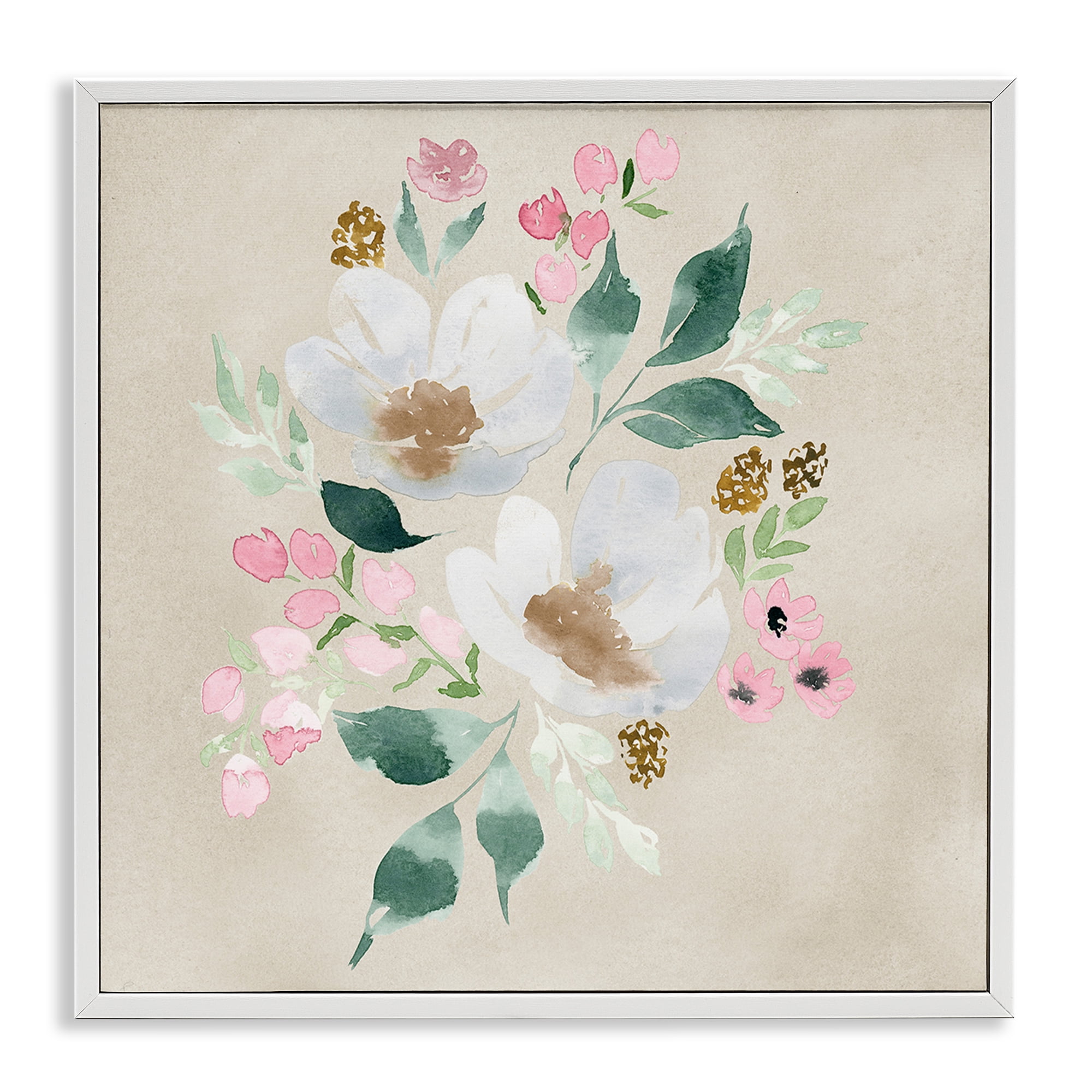 Stupell Industries Neutral Floral Beauty Botanical & Floral Painting White Framed Art Print Wall Art, 12 x 12
