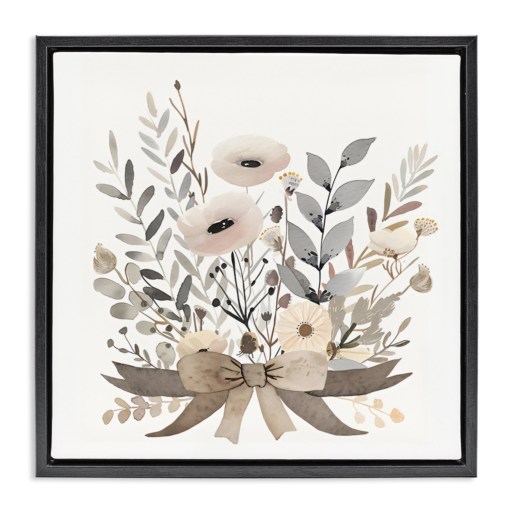 Stupell Industries Neutral Floral Bouquet Beige Black Framed Floater Canvas Wall Art, design by Creative Studio