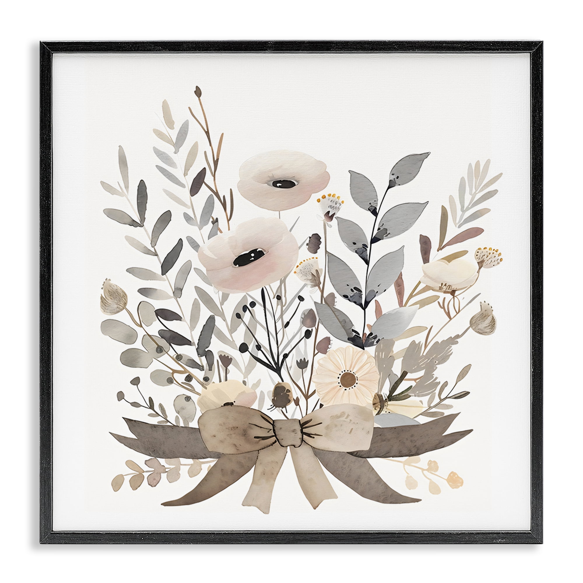 Stupell Industries Neutral Floral Bouquet Beige Black Framed Giclee Art, design by Creative Studio