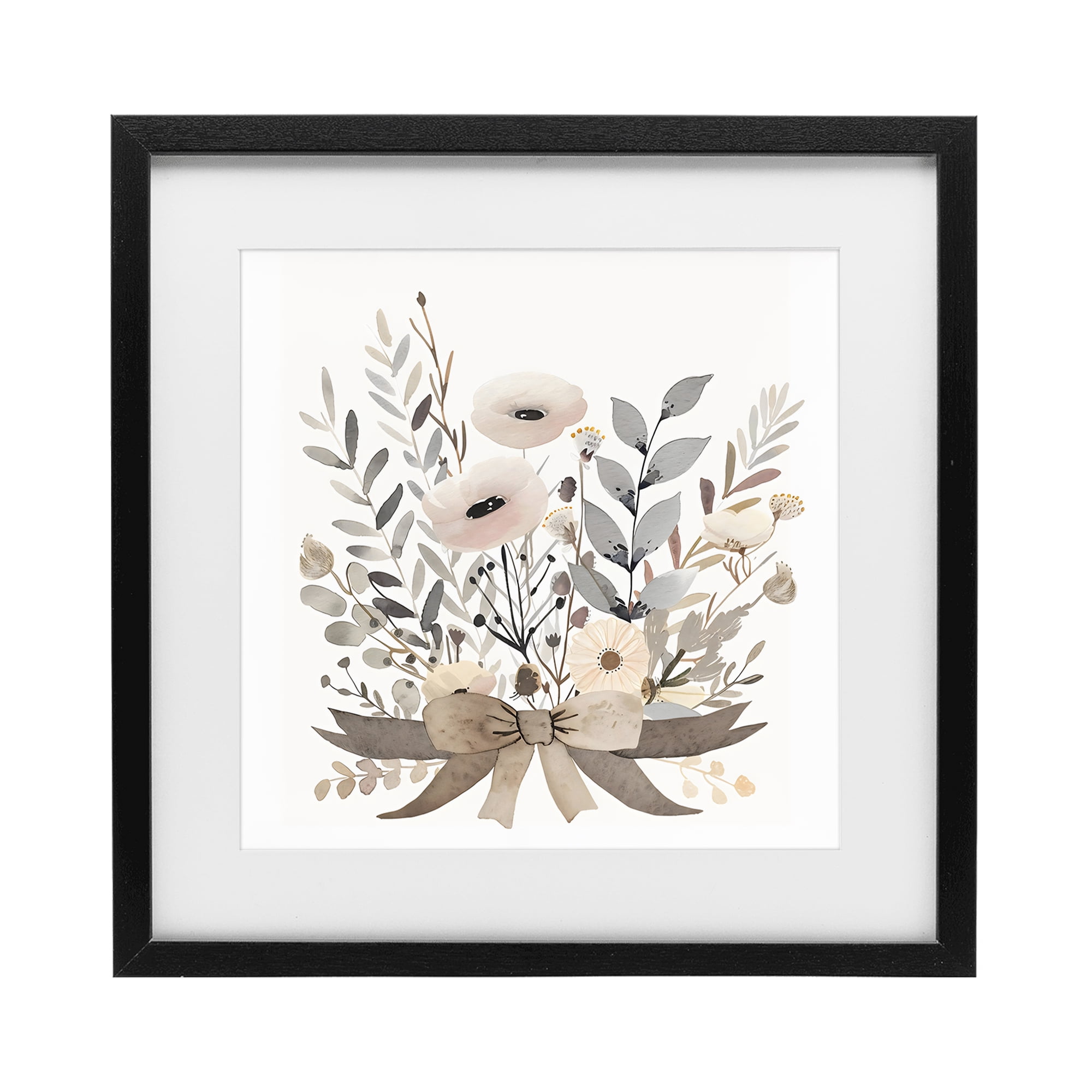 Stupell Industries Neutral Floral Bouquet Beige Black Framed Print Under Glass, design by Creative Studio
